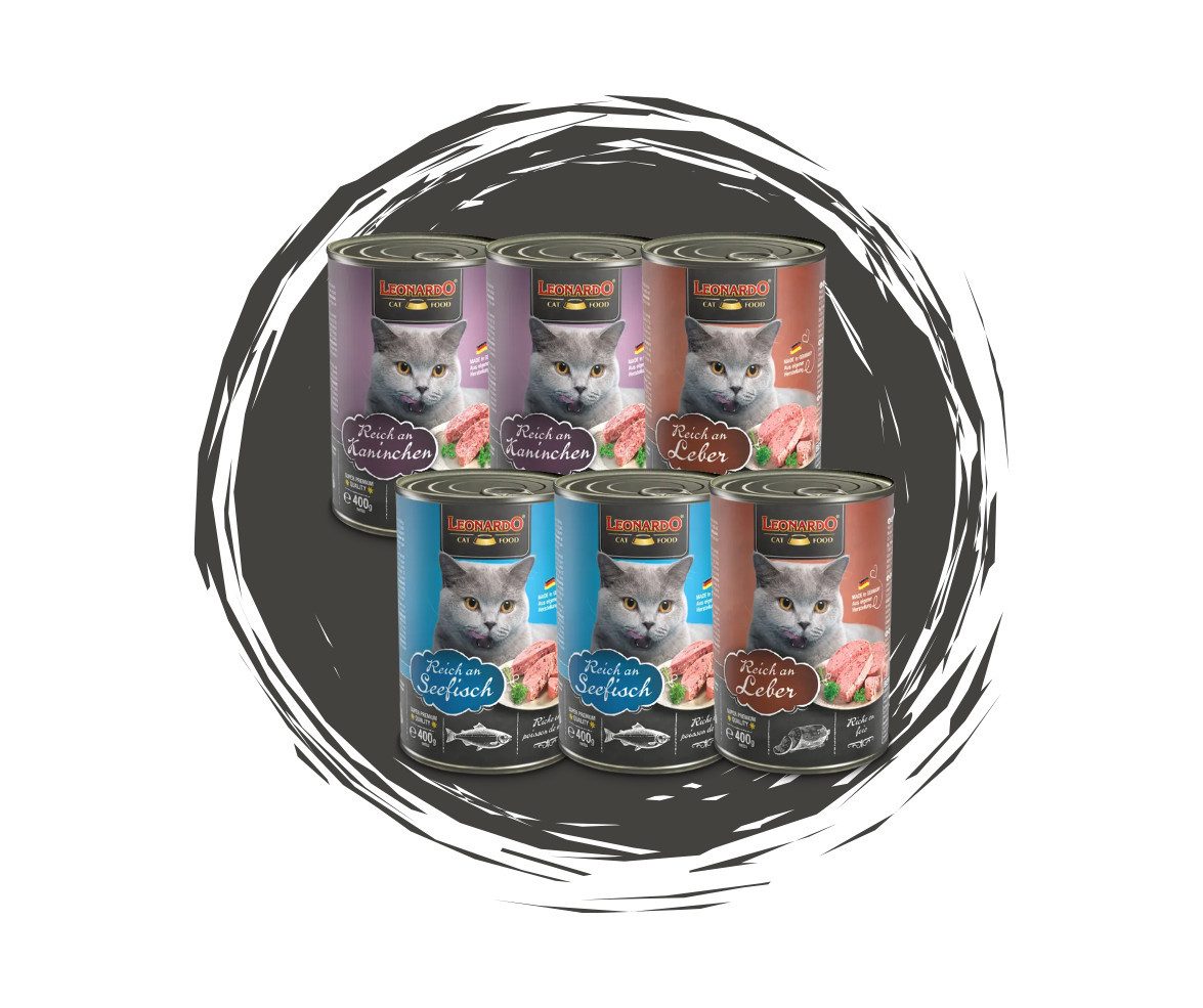 Leonardo Catfood Nassfutter Abenteuer Mix - Kaninchen, Leber & Seefisch 6x400g, Nassfutter für: Katzen