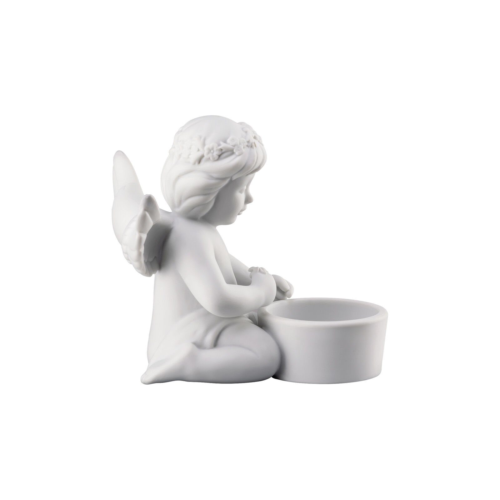Blumenkranz aus Tischlicht Engel Weiß St), Teelichthalter Porzellan Engel Rosenthal (1 mit matt