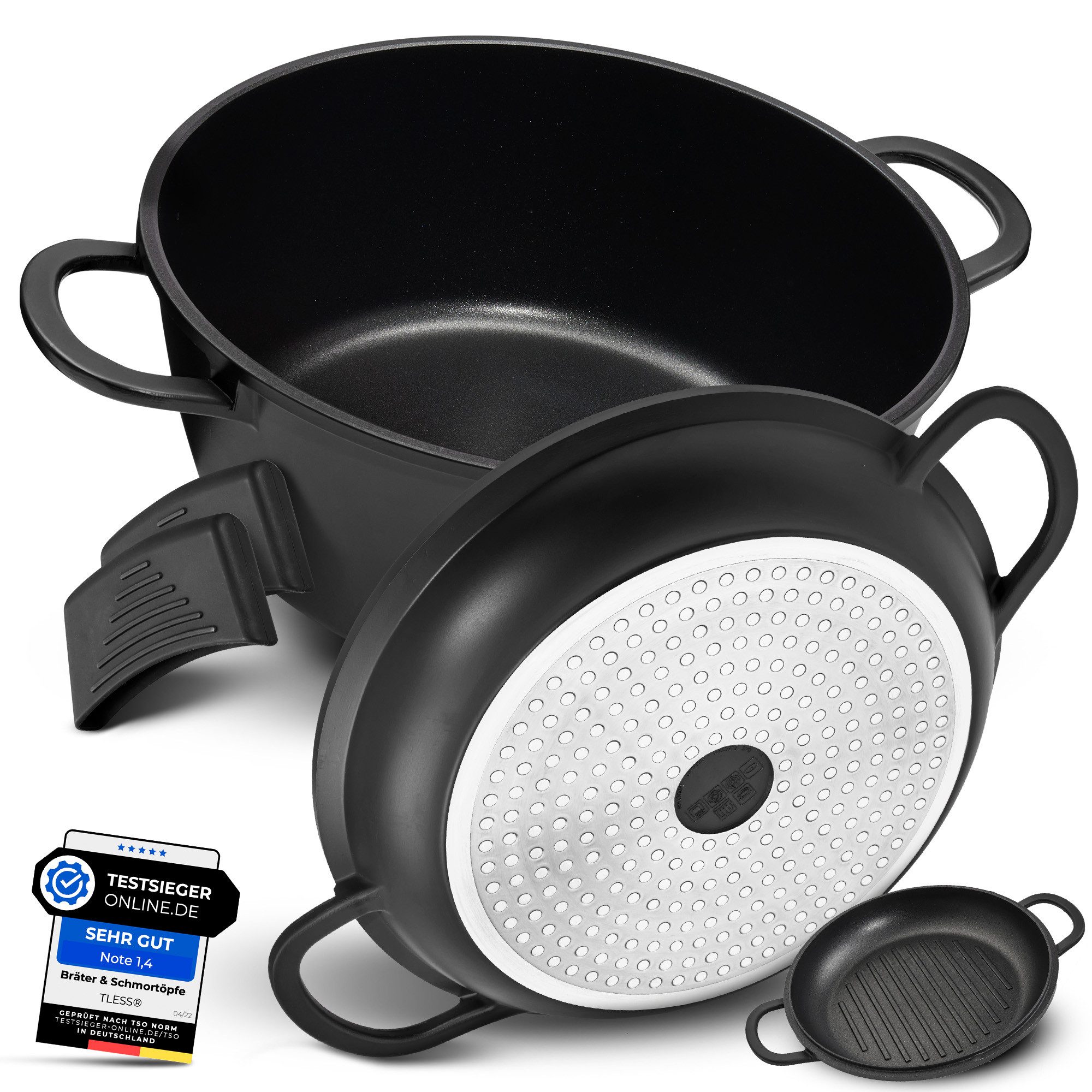 TLESS Bräter 2in1 Aluguss mit Deckel backofengeeignet & induktionsfähig, Aluminiumguss, Induktion