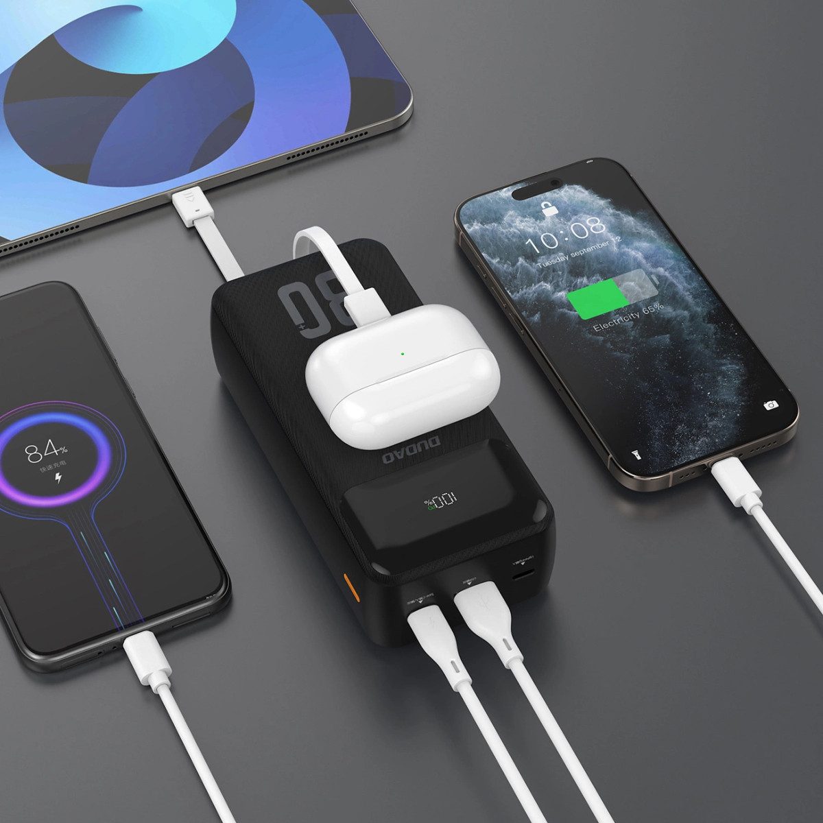 Dudao Dudao K15MAX 30000mAh PD 22.5W Powerbank mit integrierten Kabeln Powerbank Powerbank 30.000 mAh (5 V, 9 V, 12 V, 15 V V), 22,5 W PD & QC Schnellladung, 30 – Bild 4 von 5