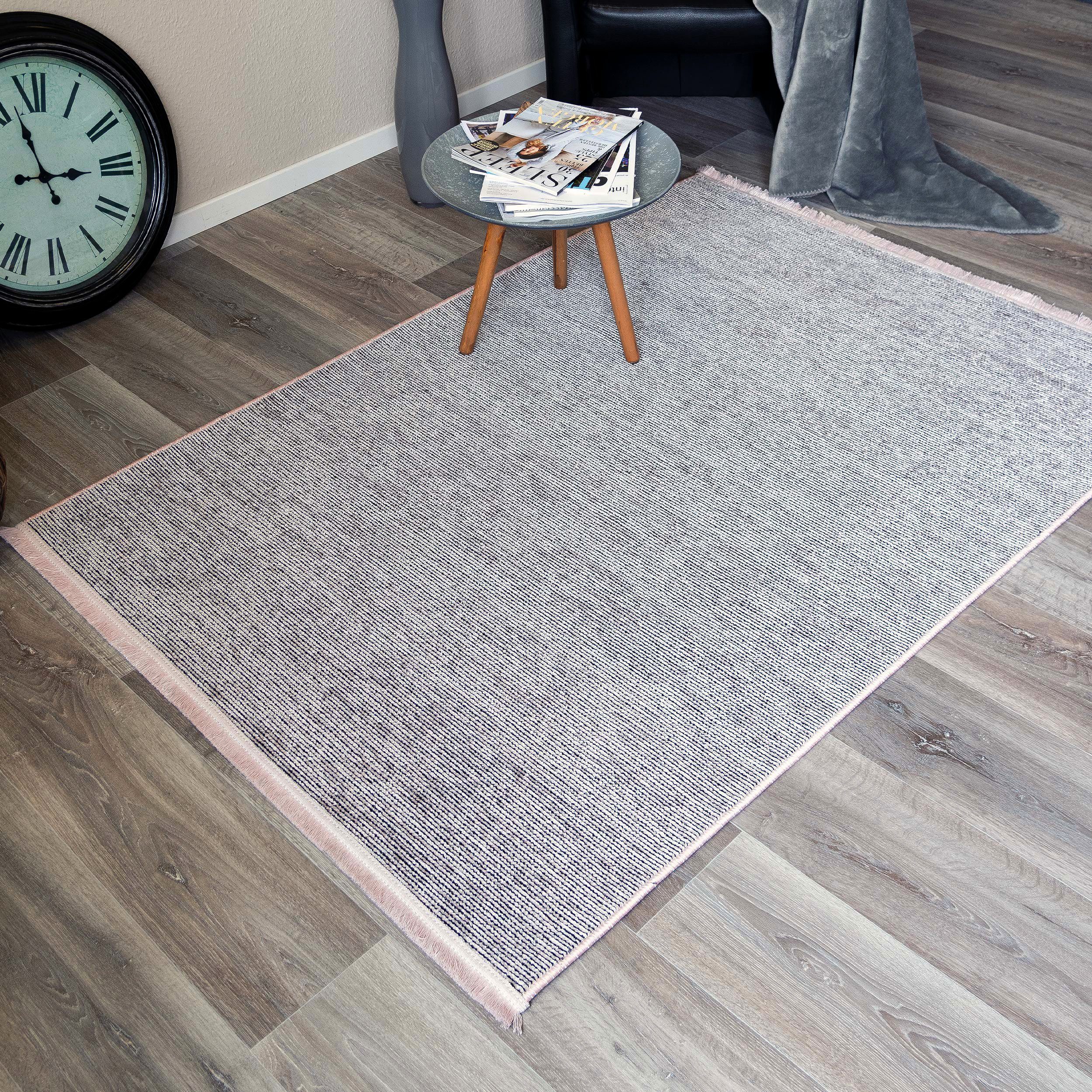 Teppich Stela, Sehrazat, rechteckig, Höhe: 5 mm, waschbar, Flachgewebe, mit Fransen und Chenille rosé | Kurzflor-Teppiche