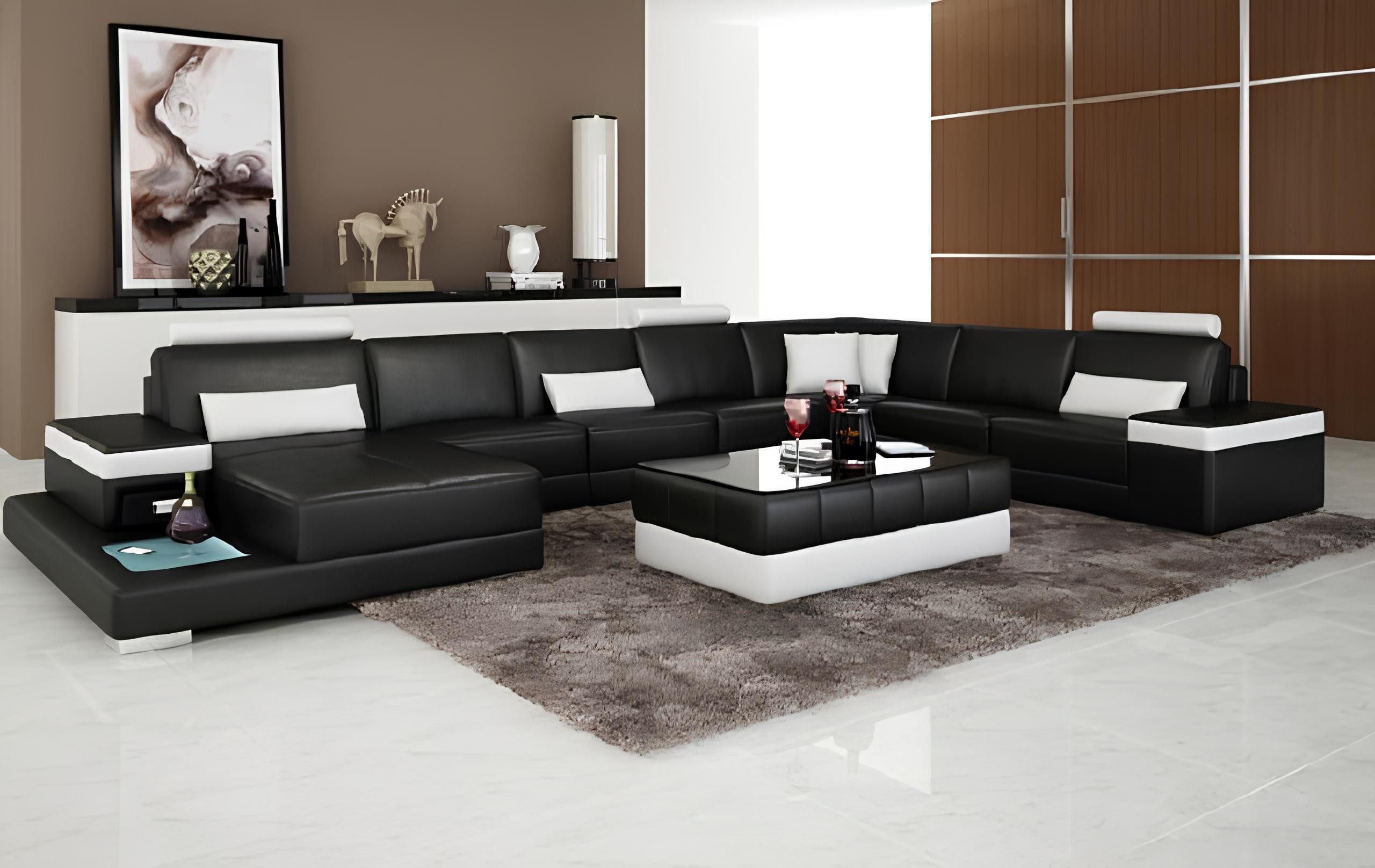 Xlmoebel Ecksofa Designer Ledersofa PH2030 in modernem Design und großzügiger Form, Hergestellt in Europa