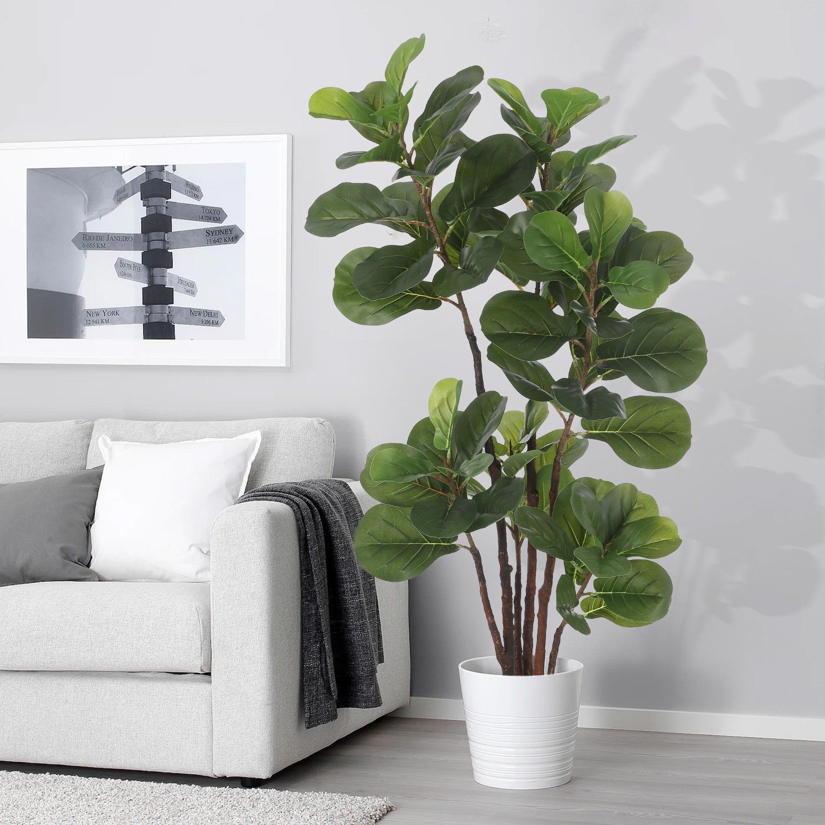 GarveeMore Kübelpflanzen Künstliche Fidel Blatt Feigenbaum, Faux Ficus Lyrata Baum mit Blättern