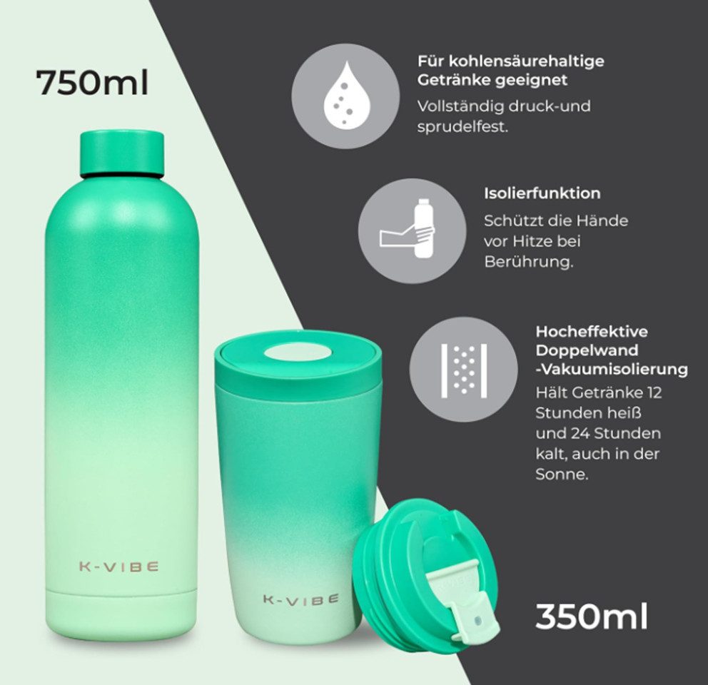 TSE Thermobecher K-VIBE Thermobecher 350ml mit Edelstahlflasche Geschenkset BPA-frei