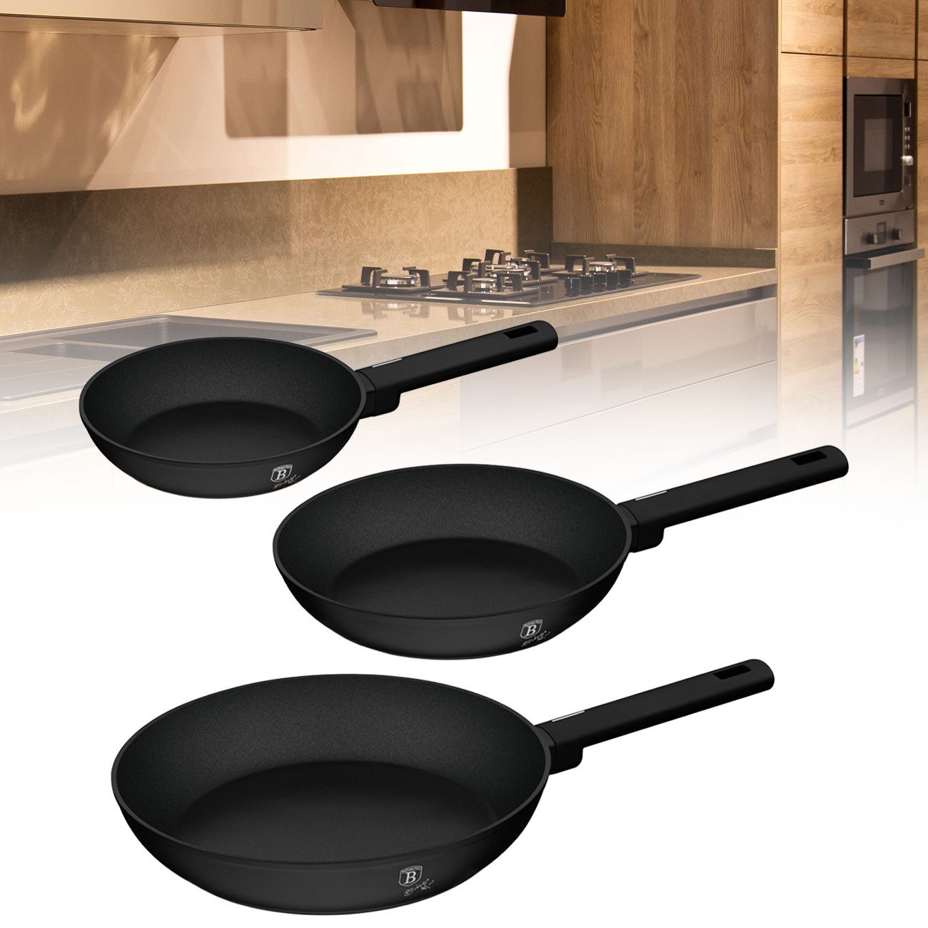 BerlingerHaus Bratpfanne Elegantes 3er-Set Bratpfannen (Aluminium)- antihaftbeschichtet, Aluminium (3er-Set), Für alle gängigen Herdarten geeignet