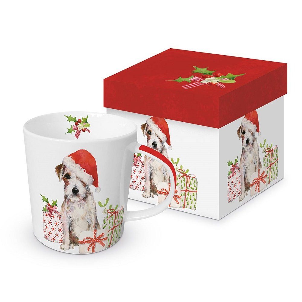 PPD Becher PPD, Weihnachten, Blumen, Tieren, Planzen, Winter, Waldtieren Motiv, Porzellan Weinachtstasse, Weinachten, Hund, - Eigenschaften: Lebensmittelecht, Mikrowellengeeignet, Spülmaschinenfest, Ideal als Geschenk, Kollektion, Geschenke, Tischdeko