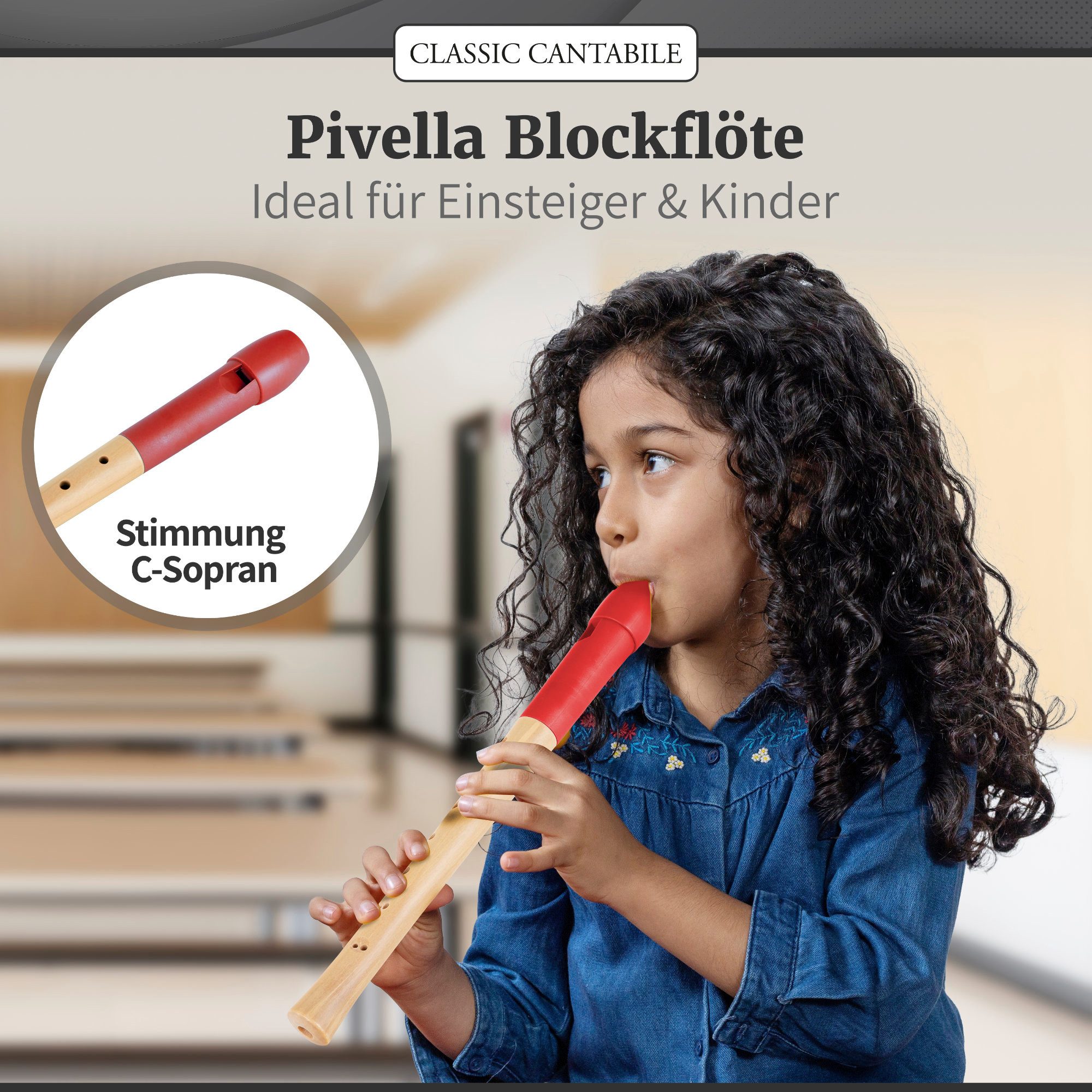 Classic Cantabile Blockflöte Pivella C-Sopran Blockflöte - Aus Ahornholz mit Kopf aus Kunststoff Sopran deutsch