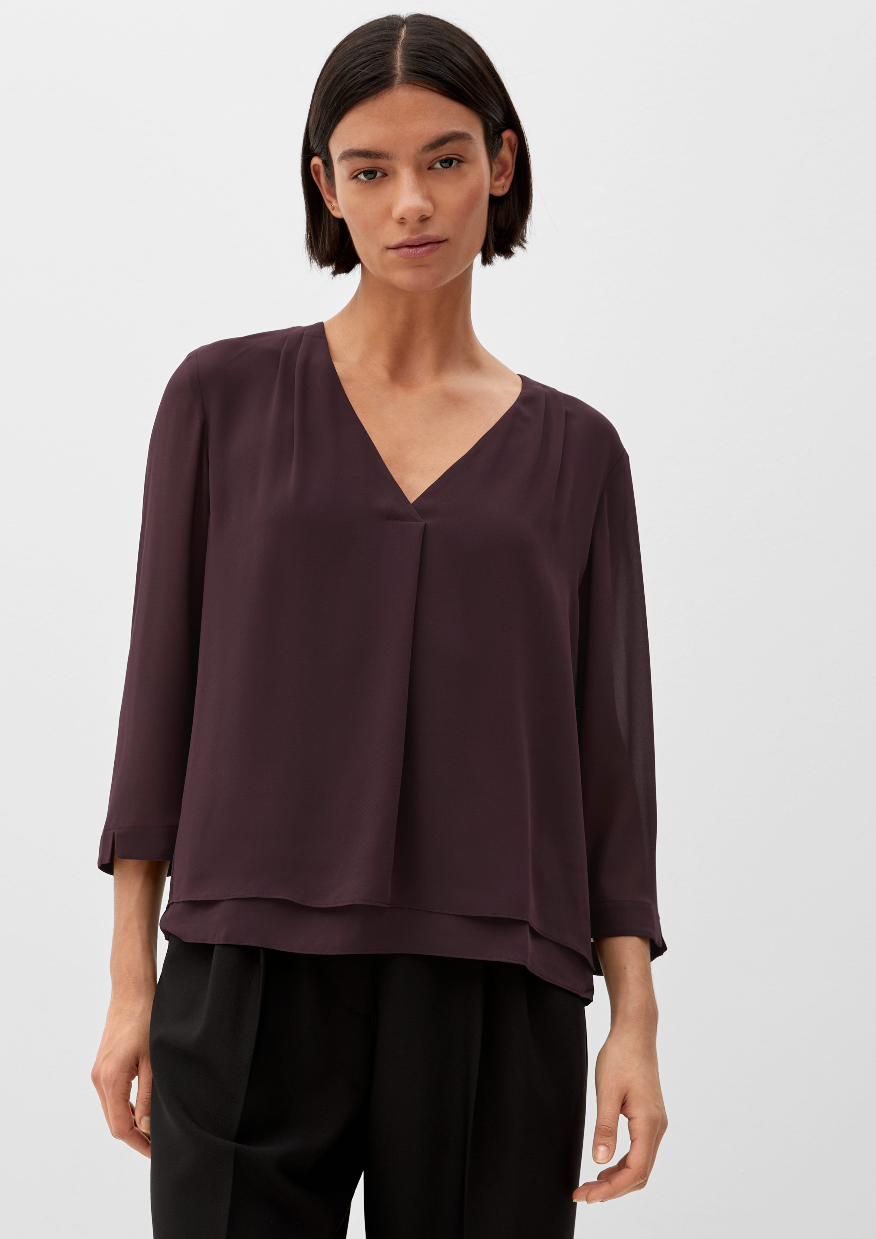 s.Oliver BLACK LABEL Langarmbluse Double-Layer-Bluse mit 3/4-Ärmeln  Layering, aus Chiffon, in fließender Qualität