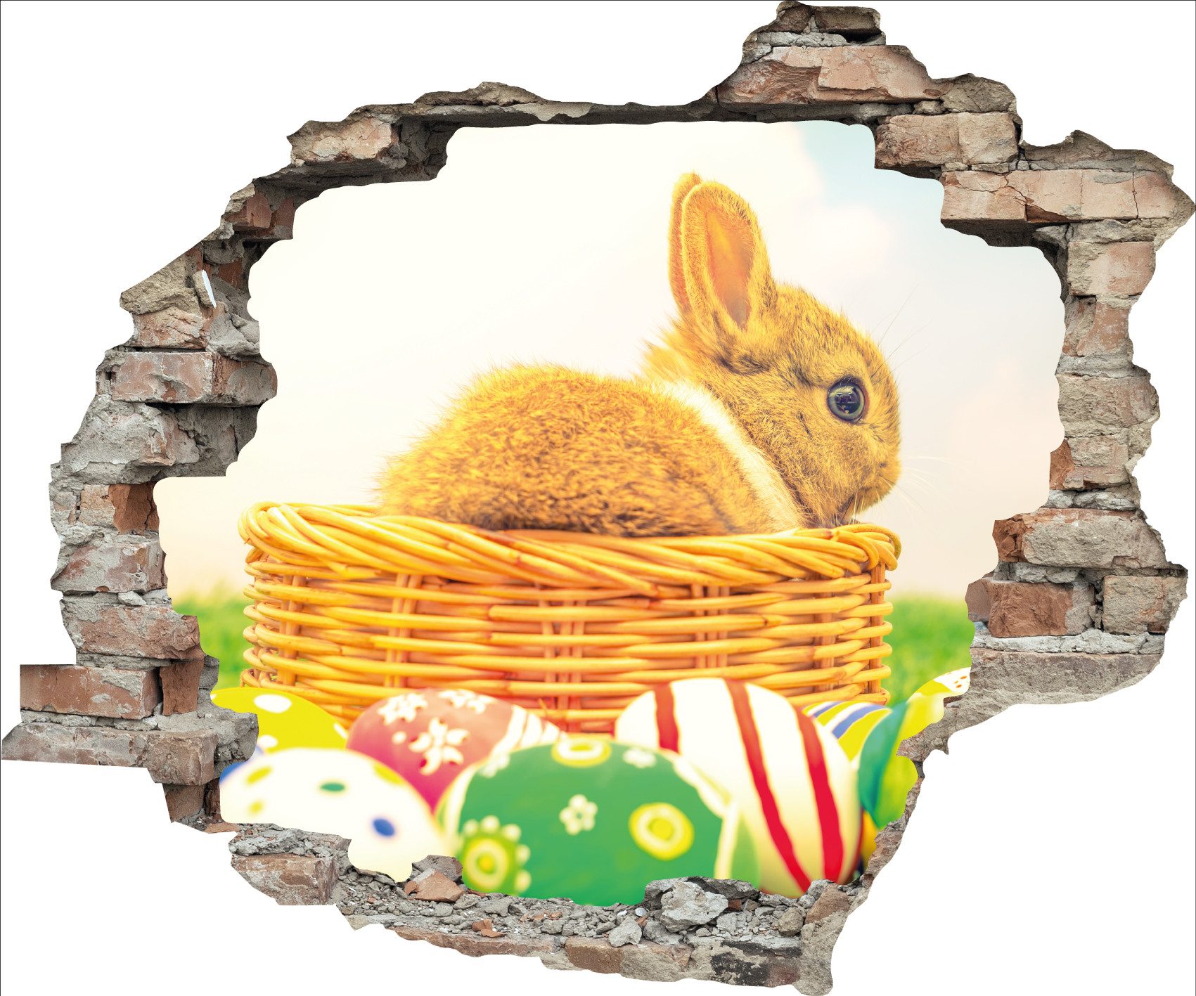 queence 3D-Wandtattoo Osterhase im Nest (1 St), Selbstklebender Wandsticker Ostern Wanddurchbruch 60x50cm