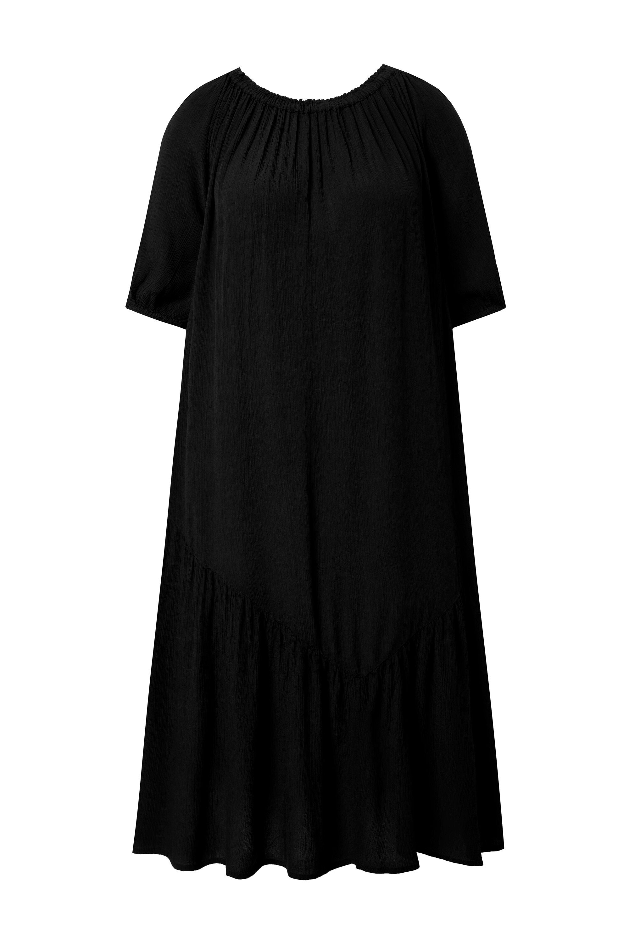 Ulla Popken Maxikleid Midikleid Struktur Volantsaum Rundhals Halbarm günstig online kaufen