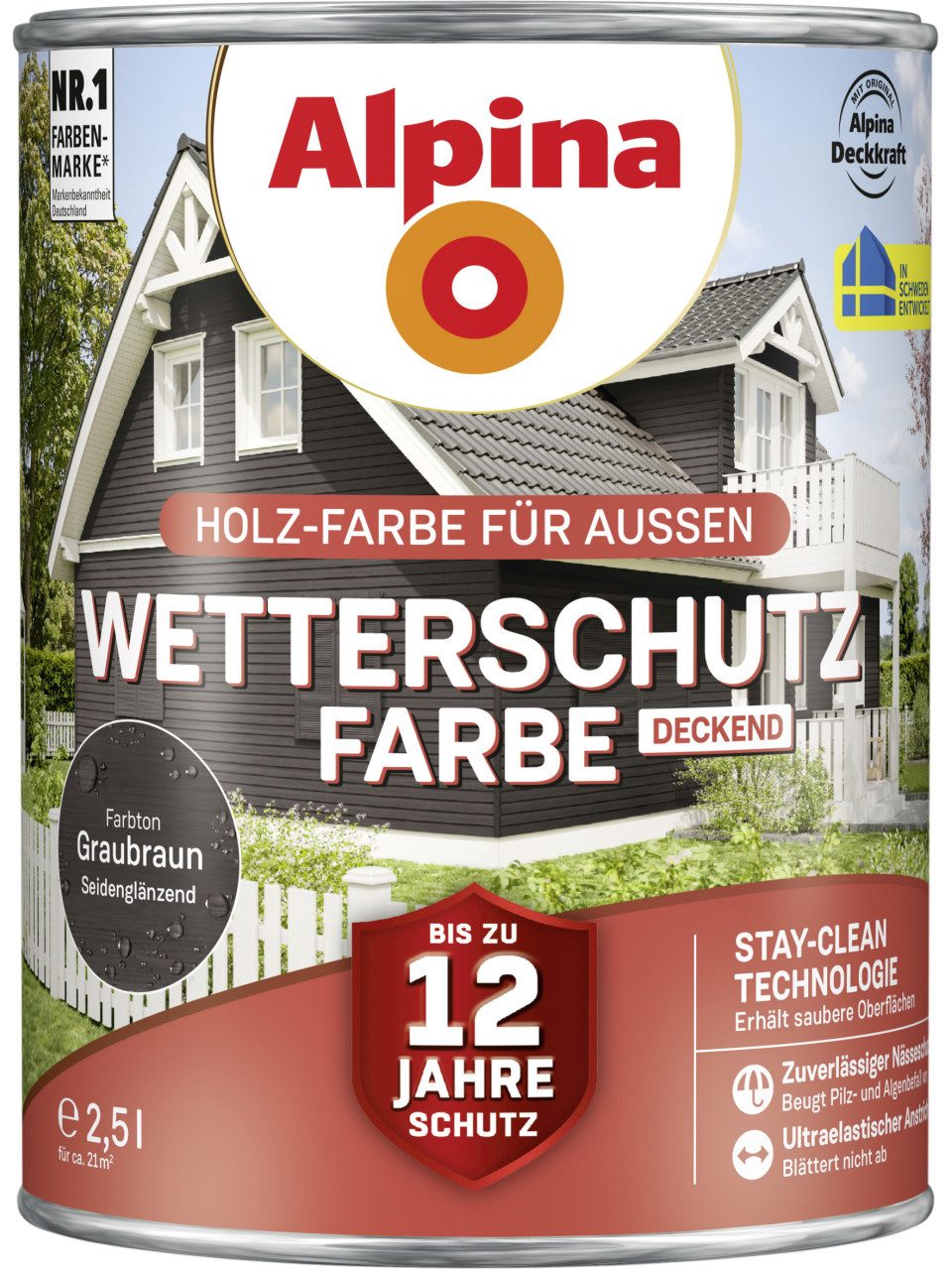 Alpina Holzschutzlasur Alpina Wetterschutzfarbe 2,5 L graubraun