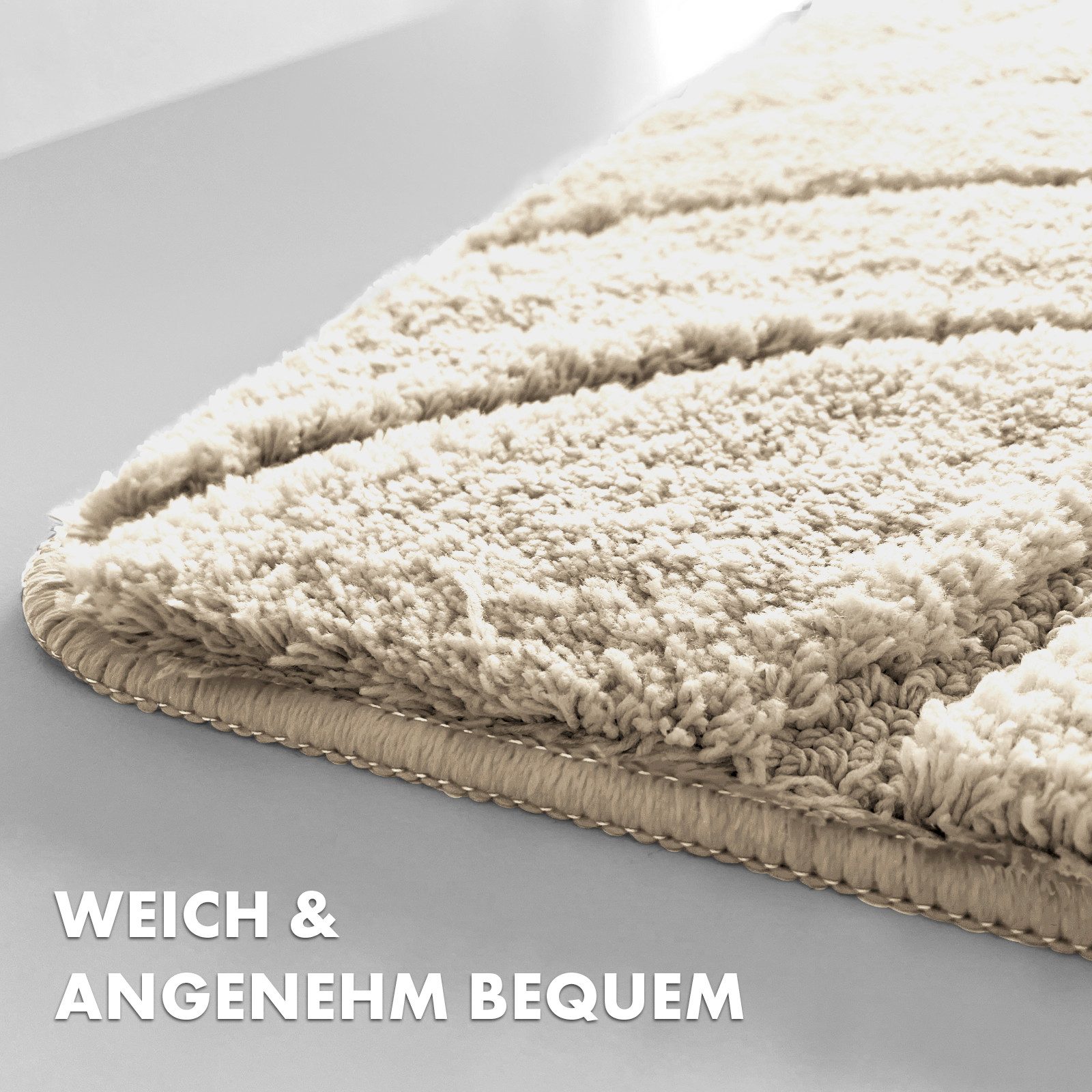 Floordirekt Badematte Maris – Flauschiger Badteppich, Blattstruktur, rutschfest & waschbar, rutschhemmend beschichtet, schnell trocknend, fußbodenheizungsgeeign – Bild 4 von 5