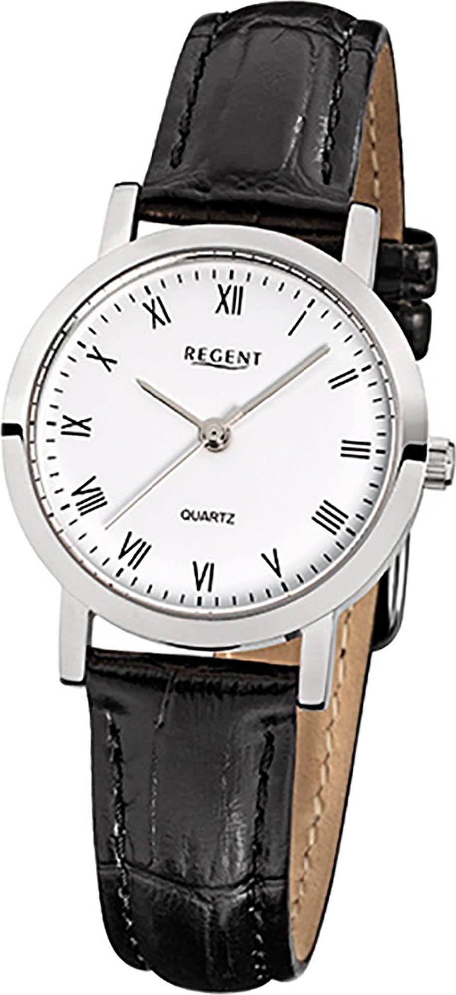 Regent Quarzuhr Regent Leder Damen Uhr F-935 Quarzuhr, Damenuhr mit Lederarmband, rundes Gehäuse, klein (ca. 28mm), Elegant-S