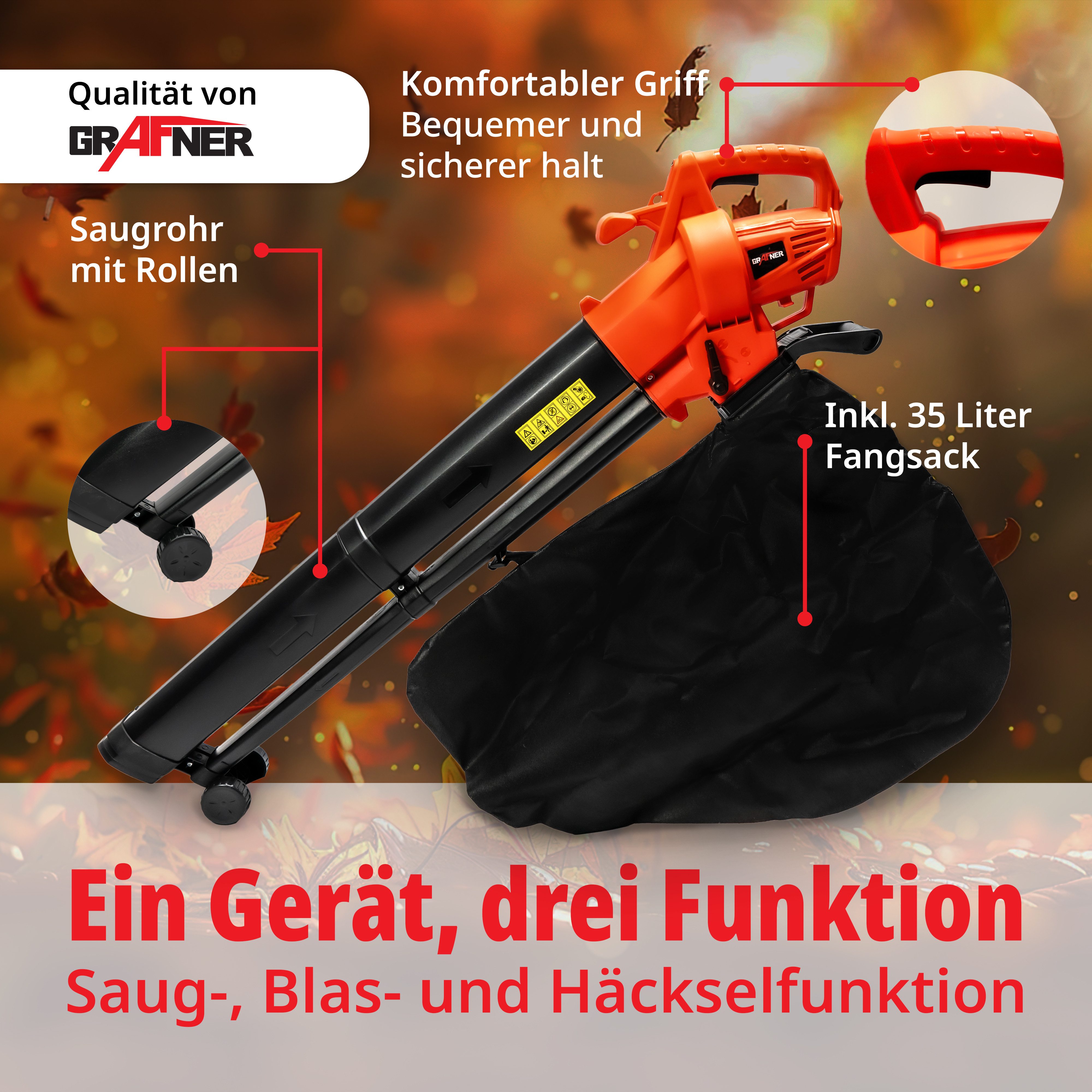 Grafner Elektro-Laubsauger Laubsauger Laubbläser 3in1 3500W günstig online kaufen