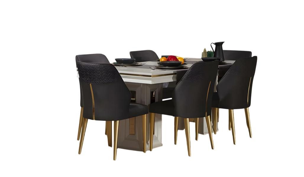 JVmoebel Esszimmer-Set Esszimmer Garnitur 7tlg Esstisch Stühle Holz Biege, (7-St., Esstisch, 6xStühle), Made in Europe