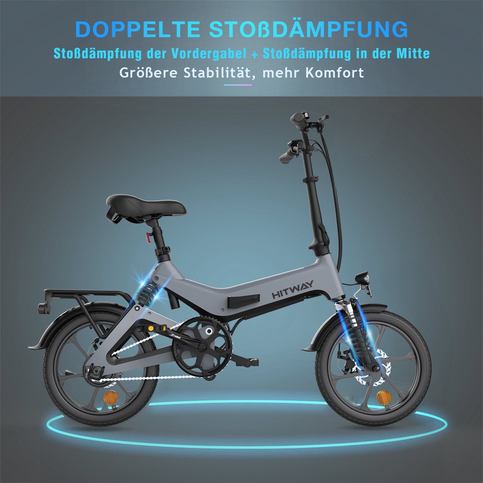 E-Bike 7,8Ah Zoll Elektrofahrrad BK2 Kettenschaltung, Klapprad HITWAY Luftreifen 16 Heckmotor, grau 36V Klapprad in Elektrofahrrad 3 Gang, StVZO,