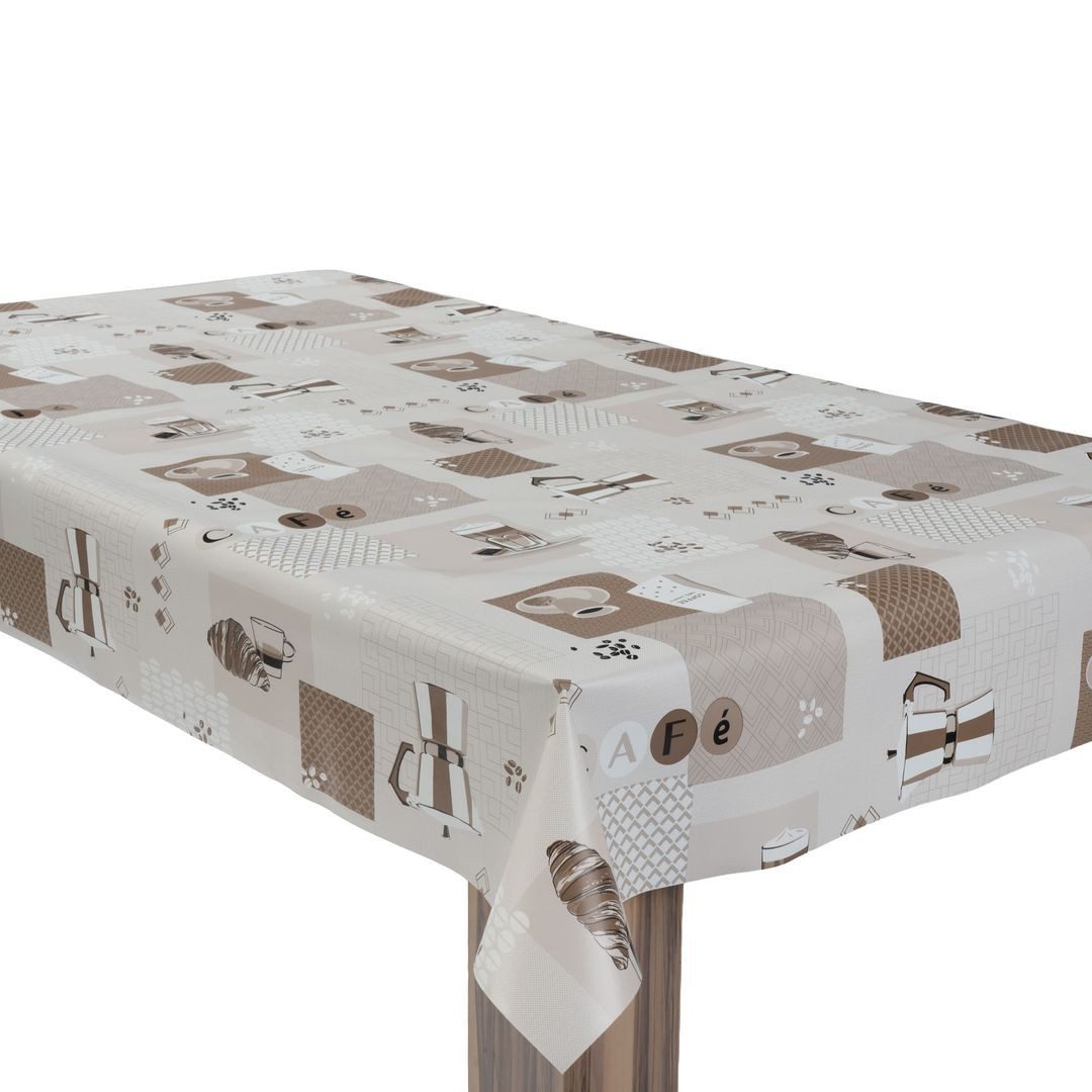 laro Tischdecke Wachstuchtischdecke Kaffee Print Beige PVC Eckig