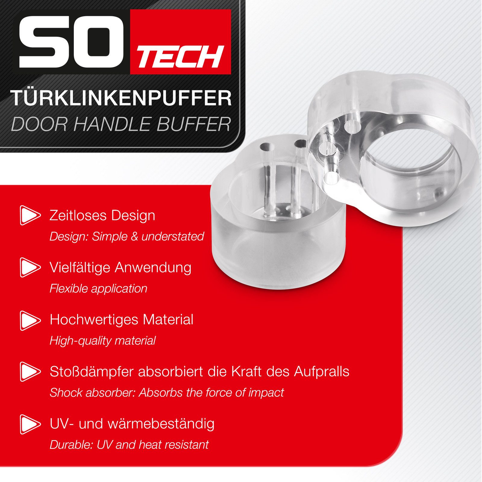SO-TECH® Wandtürstopper Türklinkenpuffer Türpuffer Transparent (Spar-Set, 10 St), für Türdrücker, Türgriff und Fenstergriff bis Ø 20 mm – Bild 5 von 5