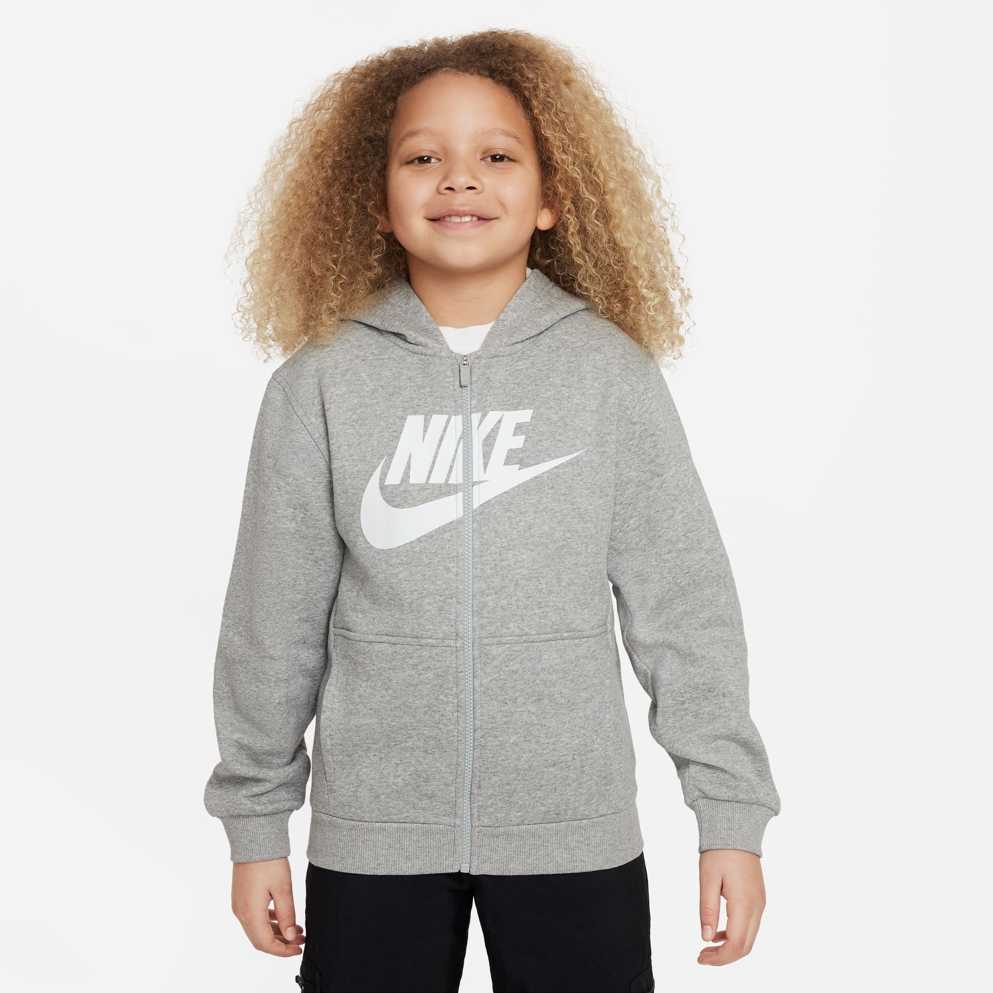 Kapuzensweatjacke CLUB FULL-ZIP DK Sportswear BIG HOODIE GREY/WHITE KIDS' Nike GREY HEATHER/BASE FLEECE