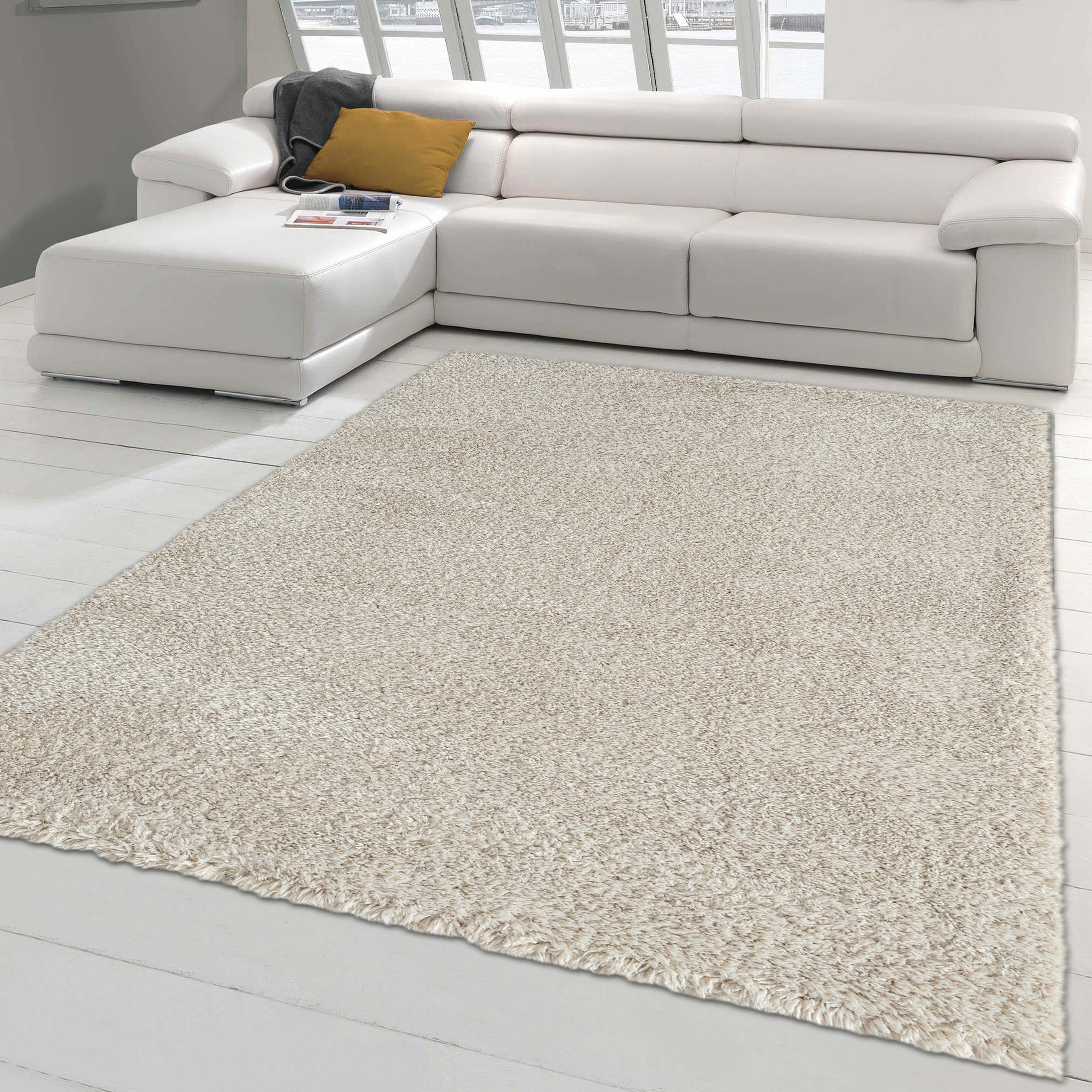 Teppich Umweltfreundlicher Recycle Flauschteppich Wohnzimmer, weiß, Teppich-Traum, rechteckig, Hautfreundlich, Strapazierfähig, Für Allergiker geeignet | Alle Teppiche