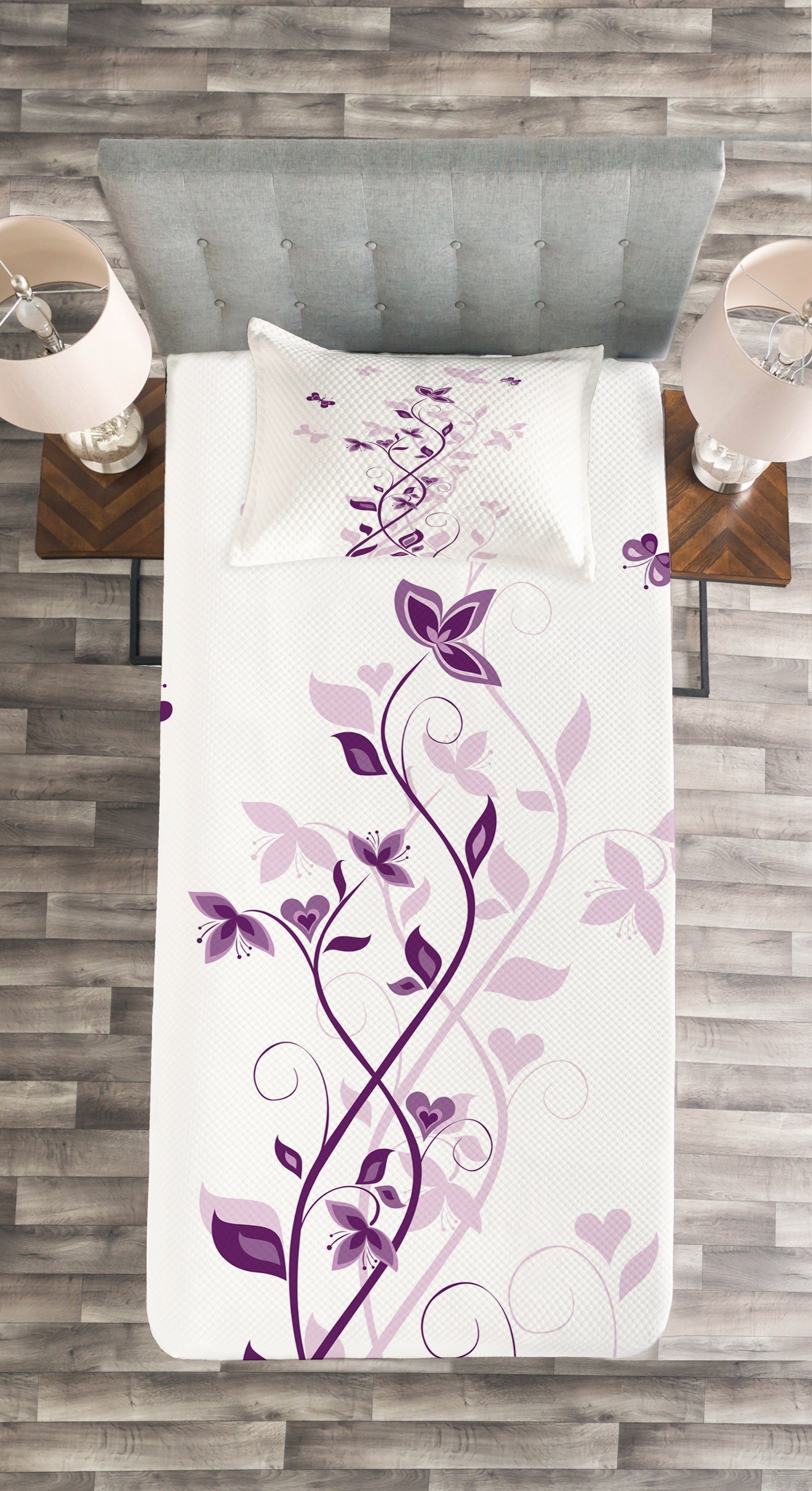 Tagesdecke Set mit Waschbar, Violet-Blüten Lila Abakuhaus, Kissenbezügen