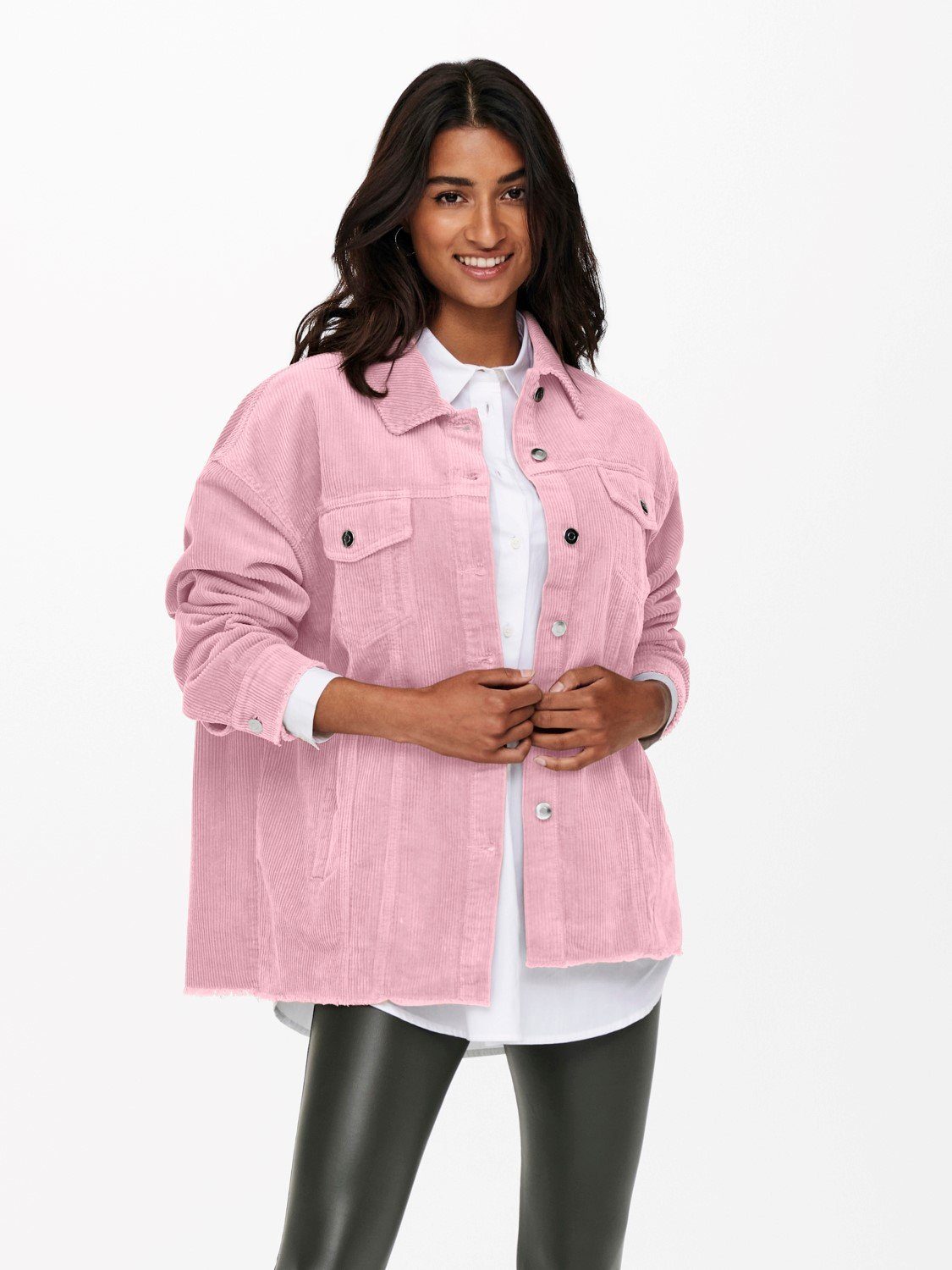 Rosa Übergan Shacket (1-St) Oversized in Cardigan Samt Blouson ONLBITTEN Cord ONLY 4014 Jacke