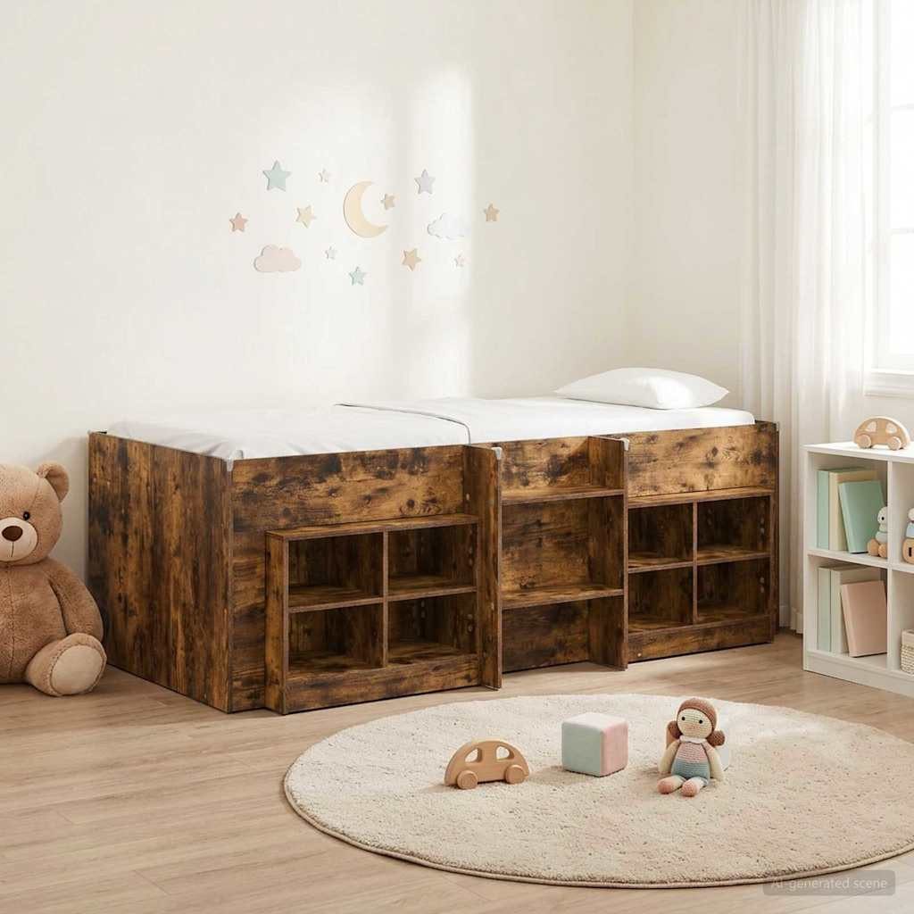 furnicato Hochbett mit Schrank 203 x 111 x 68,5 cm Räuchereiche (1-St) Stabiles Etagenbett mit integrierten Schränken und Leiter für innen