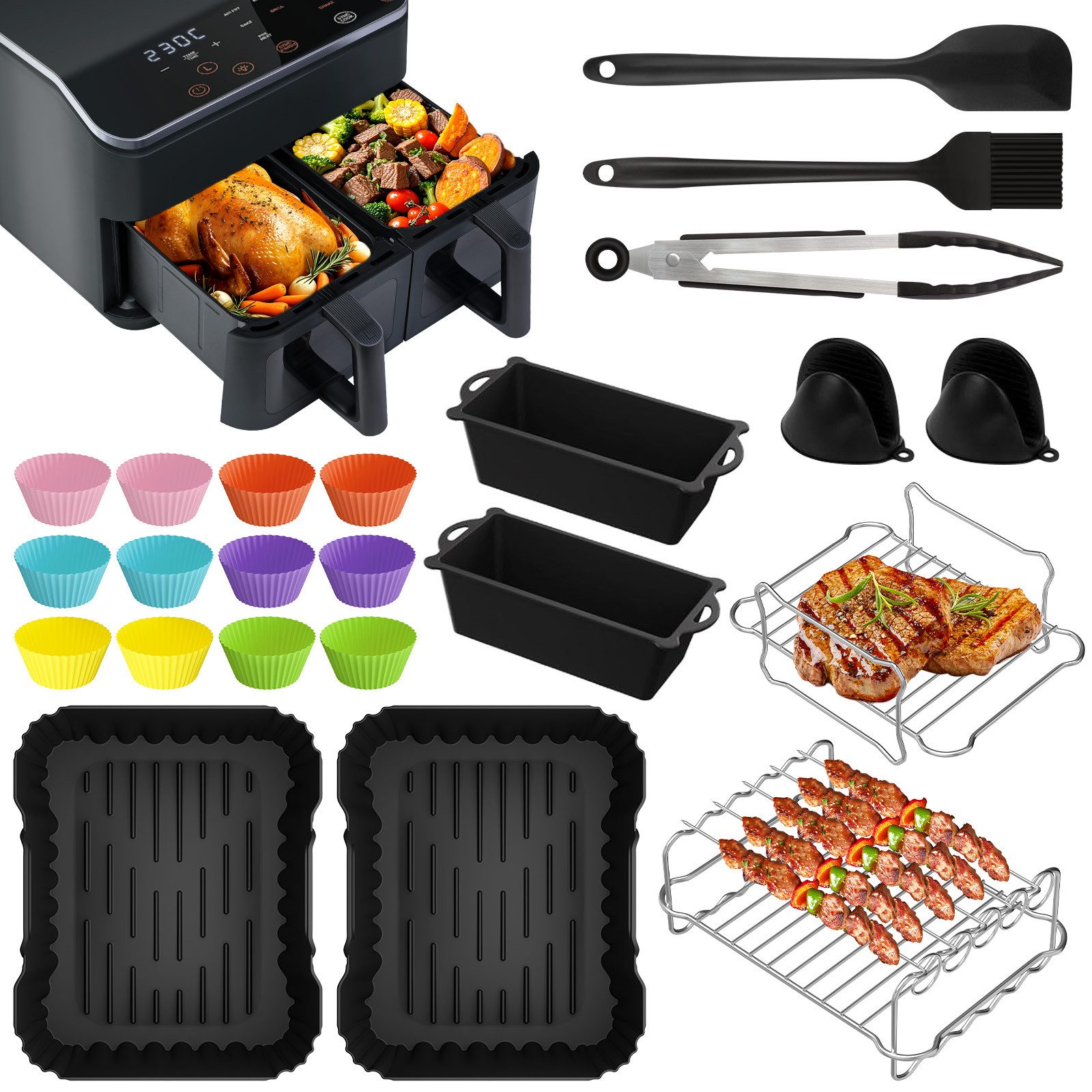 Kitcanis Backform Heißluftfritteuse zubehör für Cosori 8,5L mit zwei Zonen (CAF-R901), (Set 9-tlg), Allrounder, Gesund, Schnell zubereitet