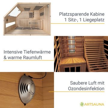 Artsauna Infrarotkabine Esbjerg Triplex-Heizsystem, für 2 Personen, Hemlock-Holz, Ionisator, HiFi-System, LED-Farblicht