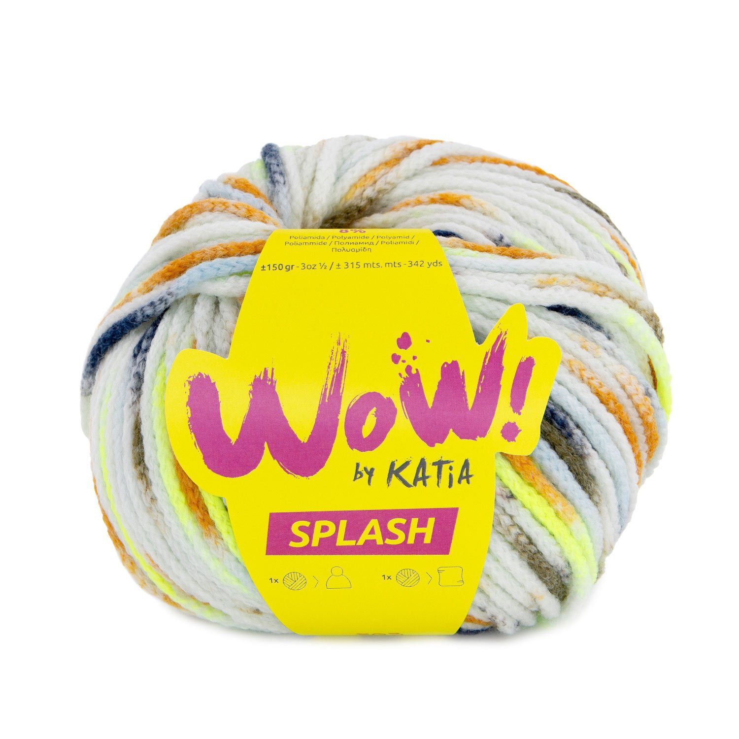 Katia Wolle Wow Splash zum Stricken und Häkeln, 150g Häkelwolle, 165,00 m (Strickgarn, Handstrickgarn, Strickwolle), 46% Polyacryl, 46% Schurwolle, 8% Polyamid