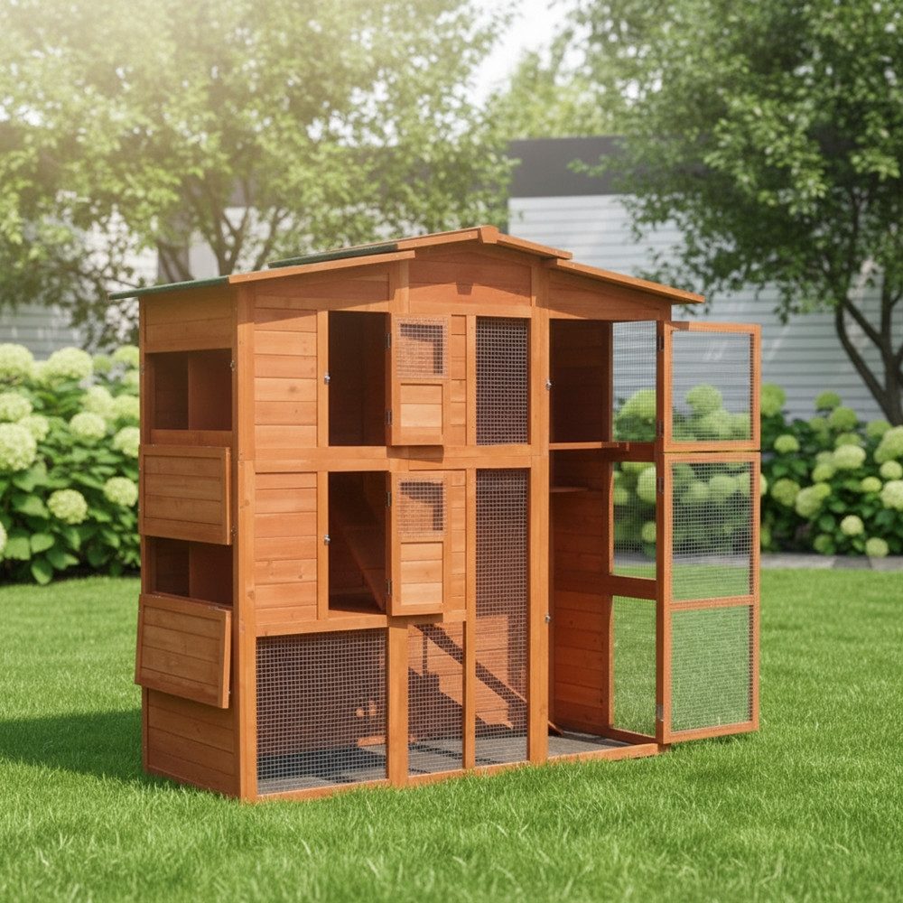 Melko Hühnerstall Hühnerhaus Hühnerstall Hasenstall Freilauf Hasenkäfig Hühnervoliere, Schiebetüren