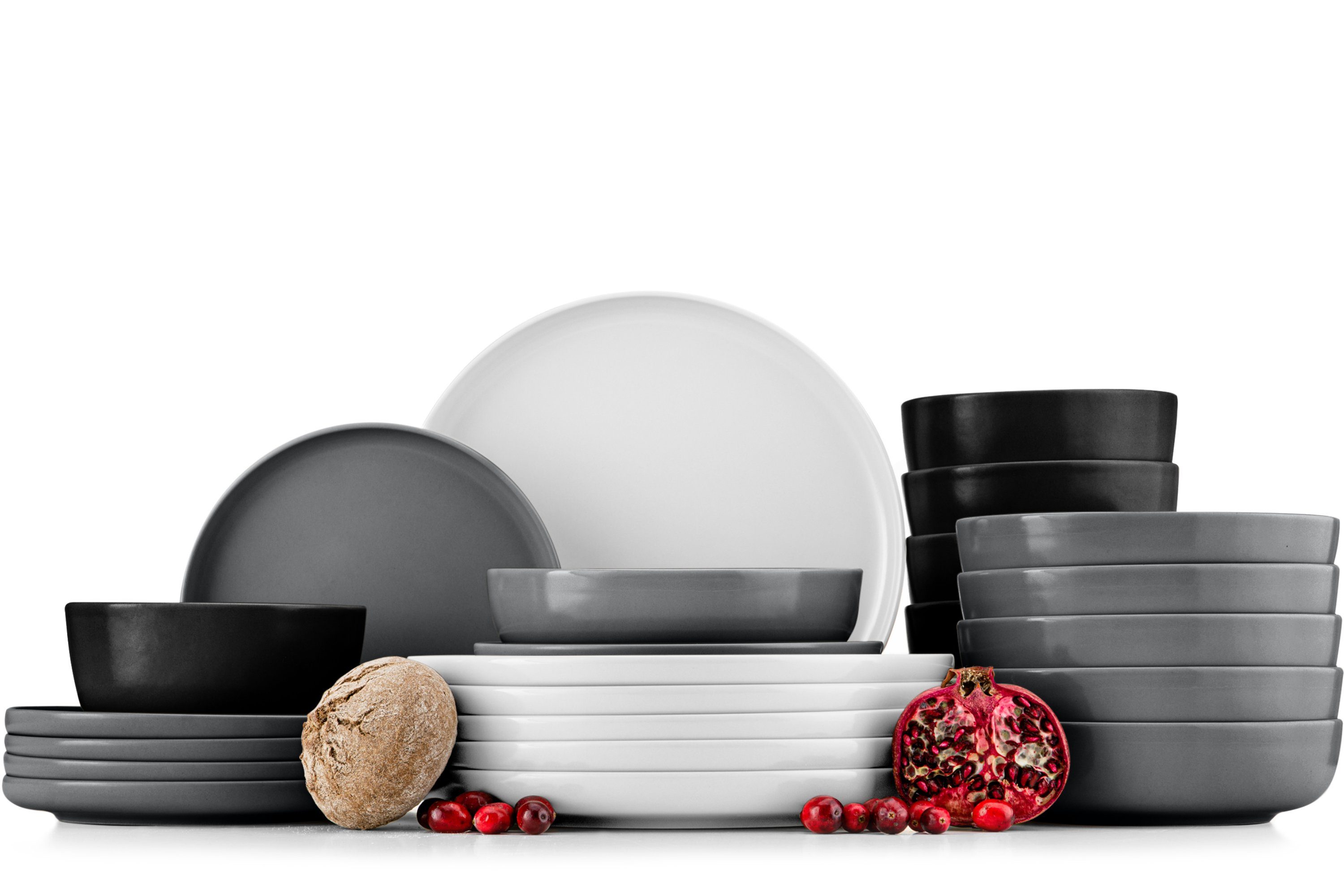 Konsimo Kombiservice VICTO Geschirrset hergestellt in der EU (24-tlg), 6 Personen, Steingut, spülmaschinengeeignet, mikrowellengeeignet, mehrfarbig, matt matt weiß/grau/schwarz/grau