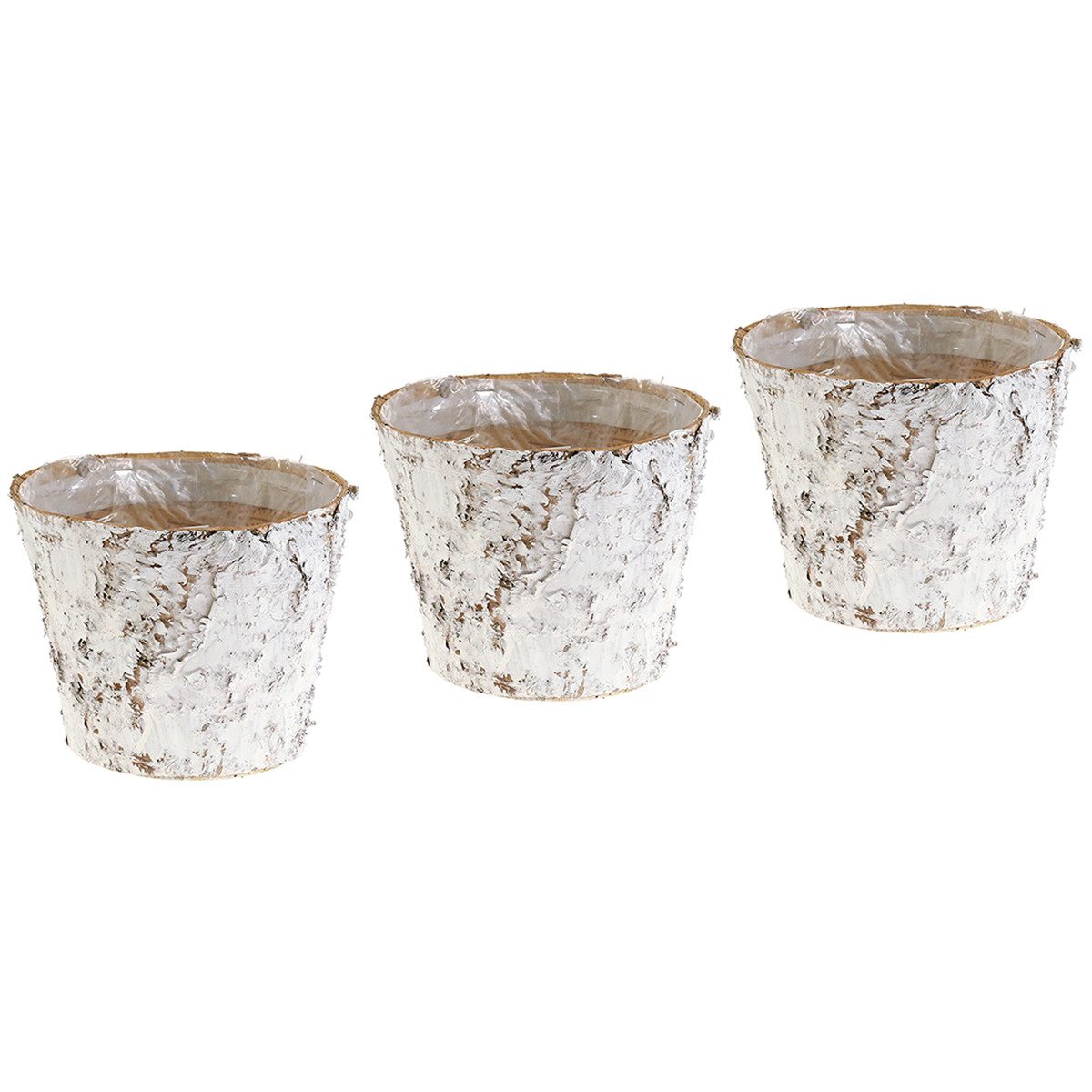 Viana Dekokorb Topf mit Birkenrinde geweißter Pflanztopf Ø15cm H12,5cm, 3 Stück