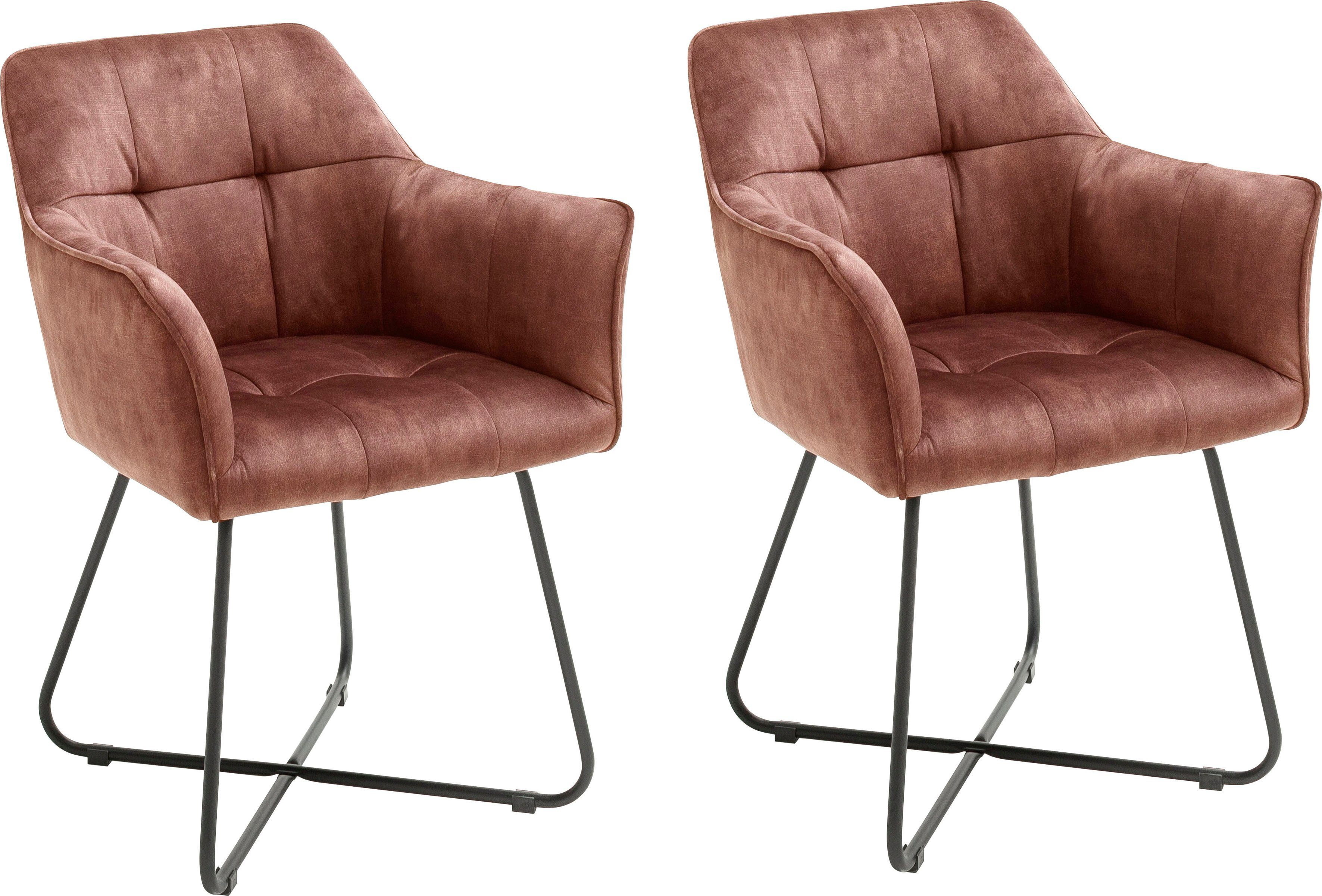 MCA furniture Esszimmerstuhl Panama (Set, 2 St), Vintage Veloursoptik mit Keder, Stuhl belastbar bis 120 Kg Rostbraun | Rostbraun | Stühle