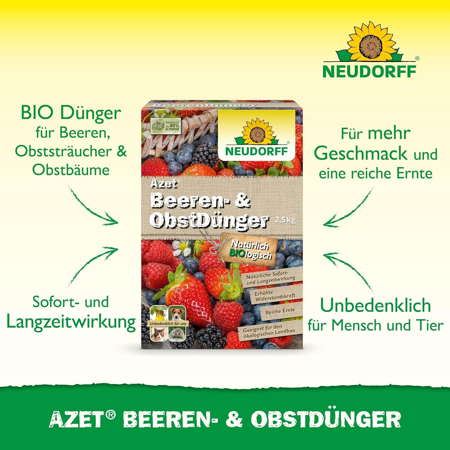 Thumbnail - Neudorff Obstdünger Azet Beeren- & ObstDünger 2,5 kg, organischer Langzeitdünger mit Sofort- & Langzeitwirkung, Himbeer ...