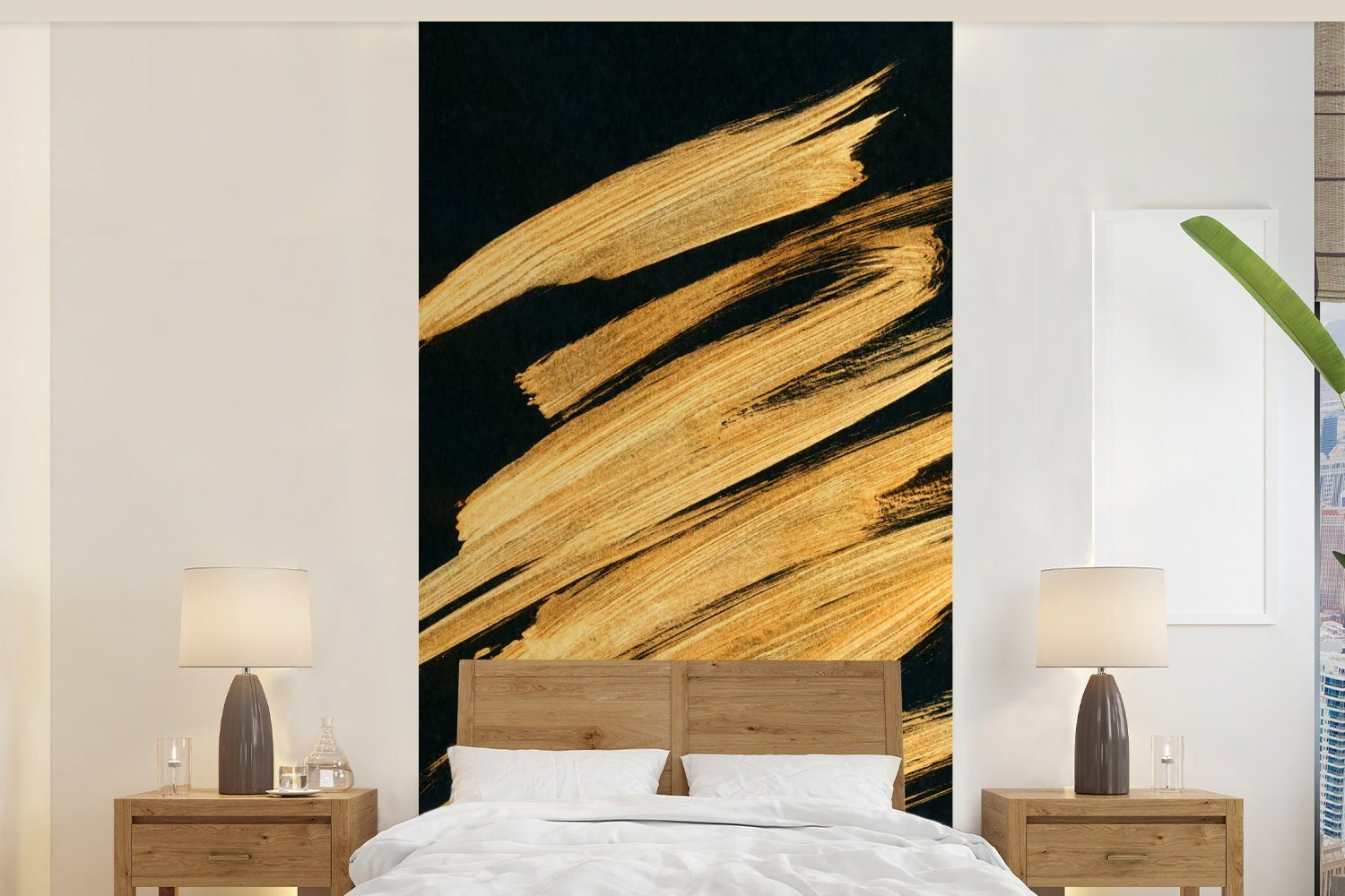 MuchoWow Fototapete Gold - Farbe - Streifen - Luxus - Abstrakt, Matt, bedruckt, (2 St), Vliestapete für Wohnzimmer Schlafzimmer Küche, Fototapete