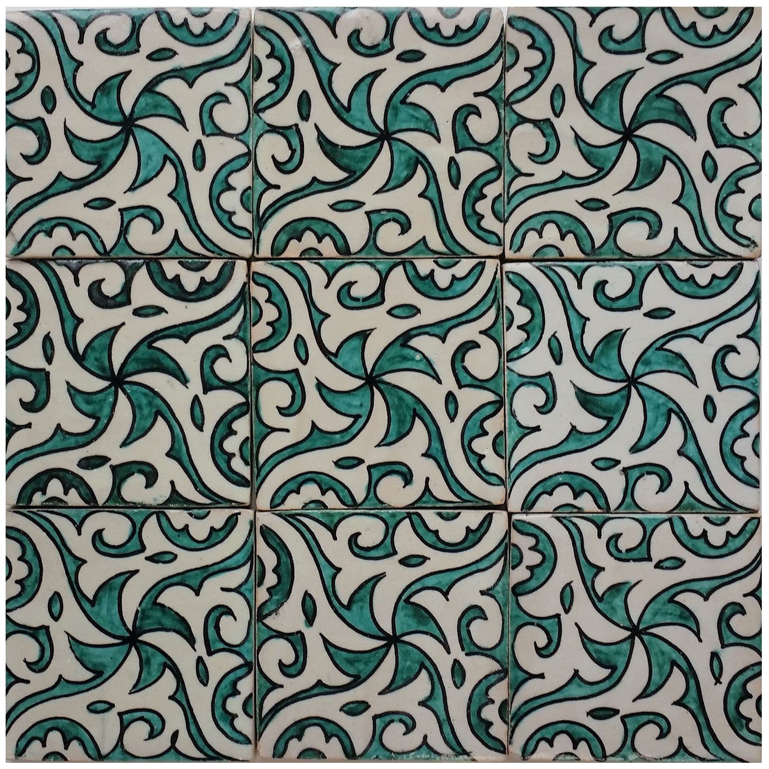 Casa Moro Wandfliese Orientalische für Hiyam Beige Wandfliese Kunsthandwerk cm Grün Keramikfliese und aus Badezimmer, marokkanische Fliese Dusche grün schöne Marrakesch 10x10 handbemalte Küche FL7121