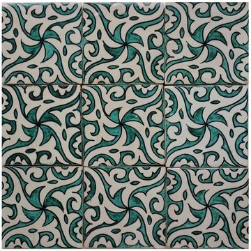 Casa Moro Wandfliese Orientalische Keramikfliese Hiyam grün 10x10 cm handbemalte marokkanische Fliese Kunsthandwerk aus Marrakesch Wandfliese für schöne Küche Dusche Badezimmer, FL7121, Grün und Beige