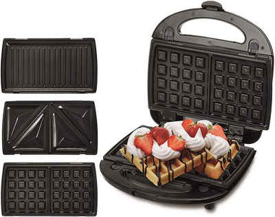 Camry 3-in-1-Sandwichmaker CR 3024, Toaster, Grill, Waffelmaker, Waffeleisen, Sandwichtoaster, 3 Platten, silber-schwarz