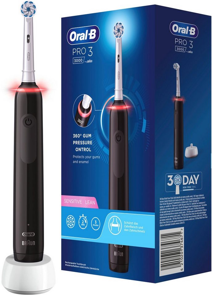 Oral-B Elektrische Zahnbürste Pro 3 3000 Sensitive Clean, Aufsteckbürsten:  1 St., 3 verschiedene Putzprogramme