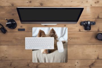 MuchoWow Gaming Mauspad Yorkshire Terrier liegt schlafend auf dem Sofa (1-St), Mousepad mit Rutschfester Unterseite, Gaming, 40x40 cm, XXL, Großes
