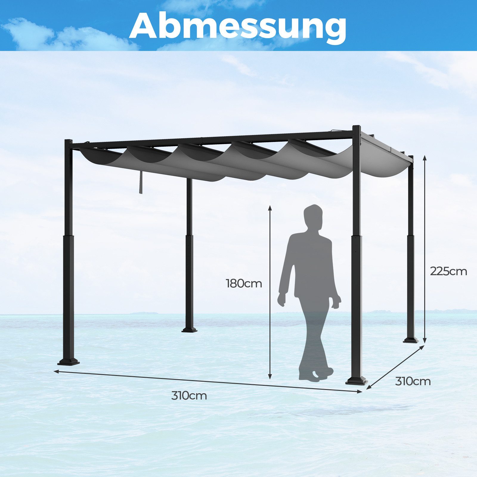 COSTWAY Pavillon, 3,1x3,1m Garten Pergola, wasserdicht