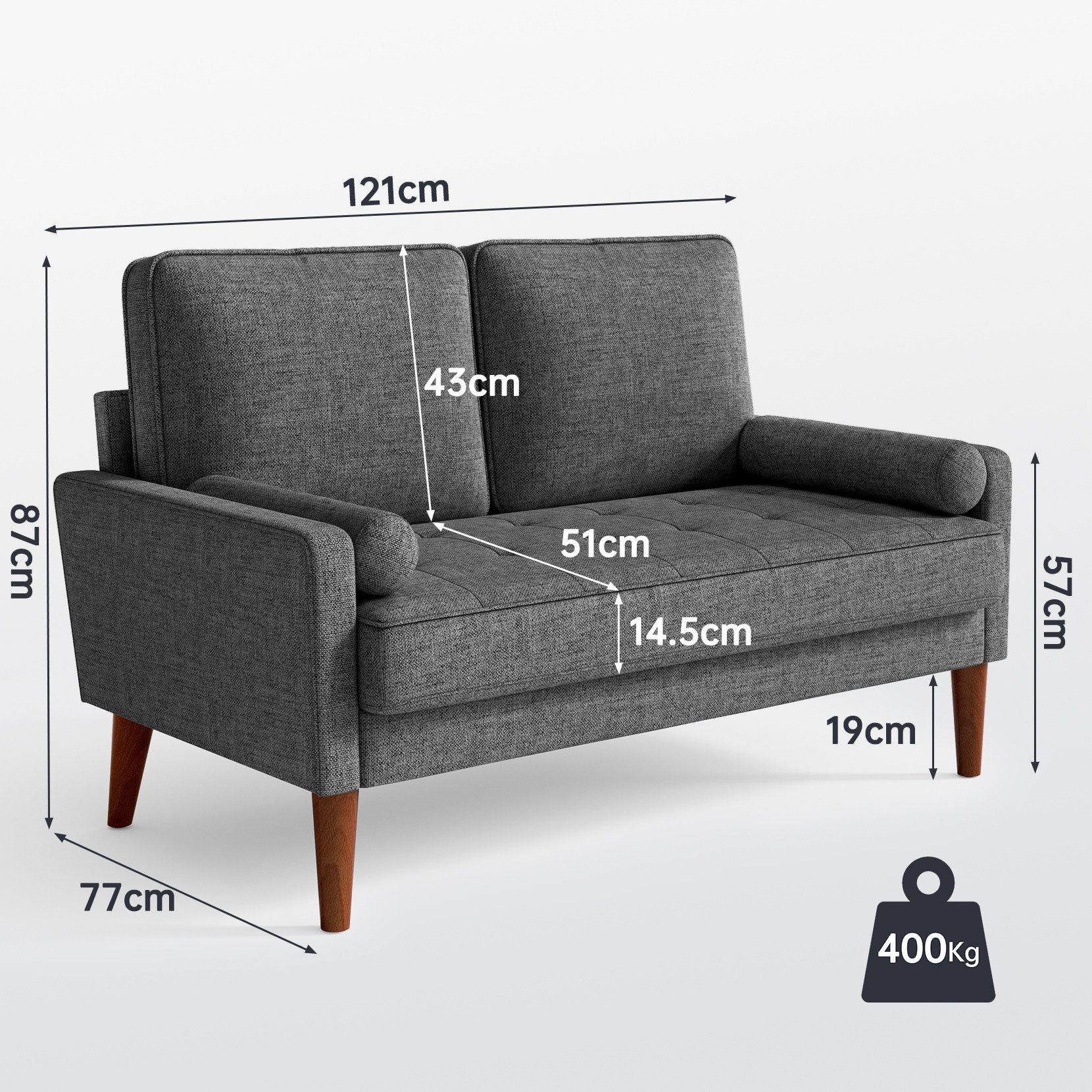 OUNUO 2-Sitzer Sofa 2 Sitzer, Modernes 2er Sofa mit 2 Wurfkissen günstig online kaufen