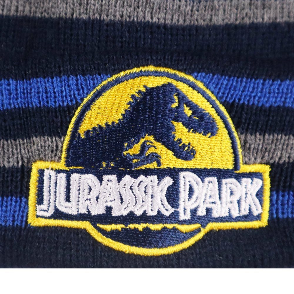 World Wintermütze Blau Jurassic Bommelmütze Jurassic Dino Gr. bis 52 Herbst World Handschuhe Kinder Dinosaurier 54