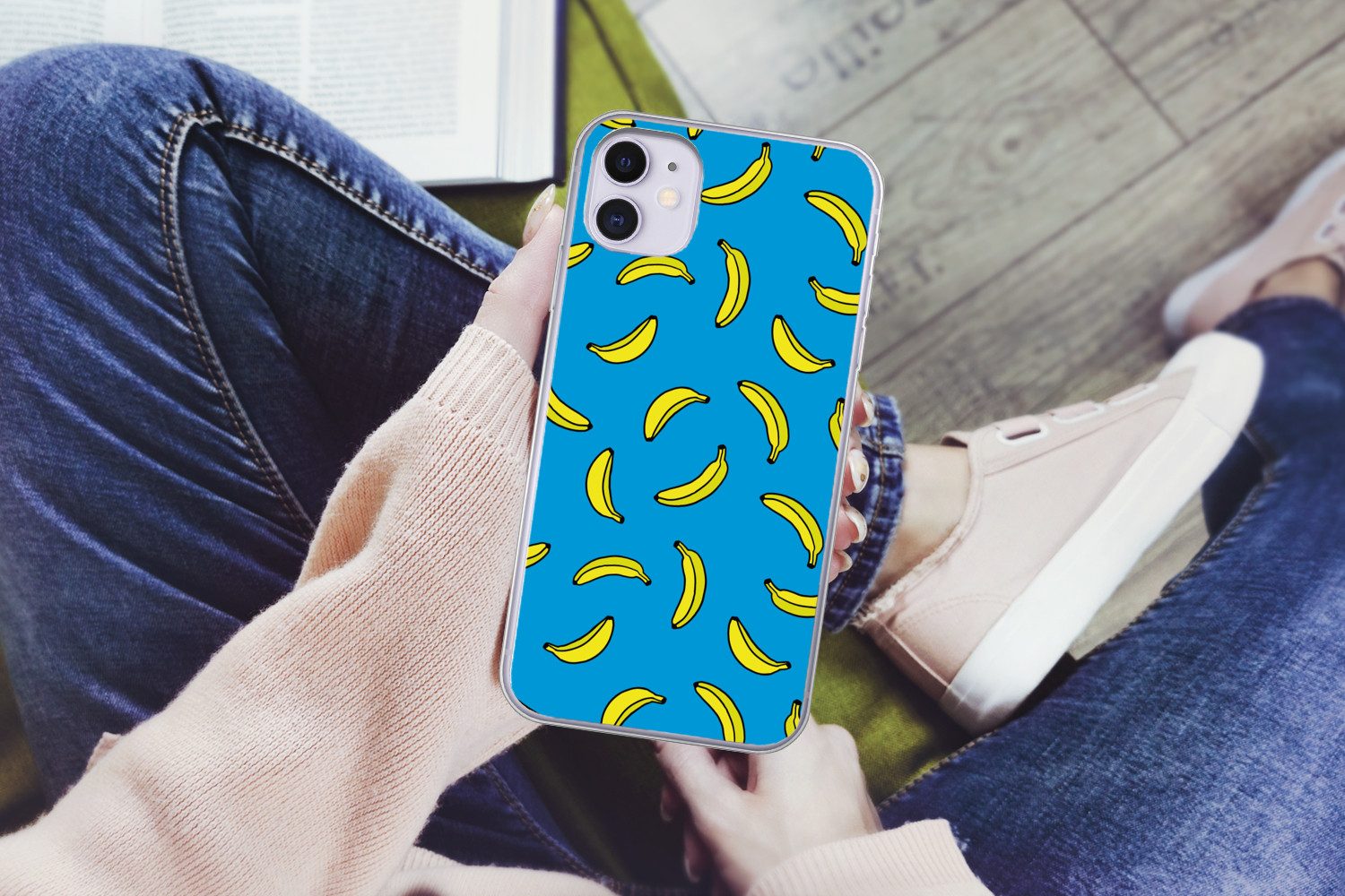 MuchoWow Handyhülle für Apple iPhone 11 Bananen - Gelb - Blau - Druck, Smartphone-Bumper, Print, Handy Schutzhülle Dünn