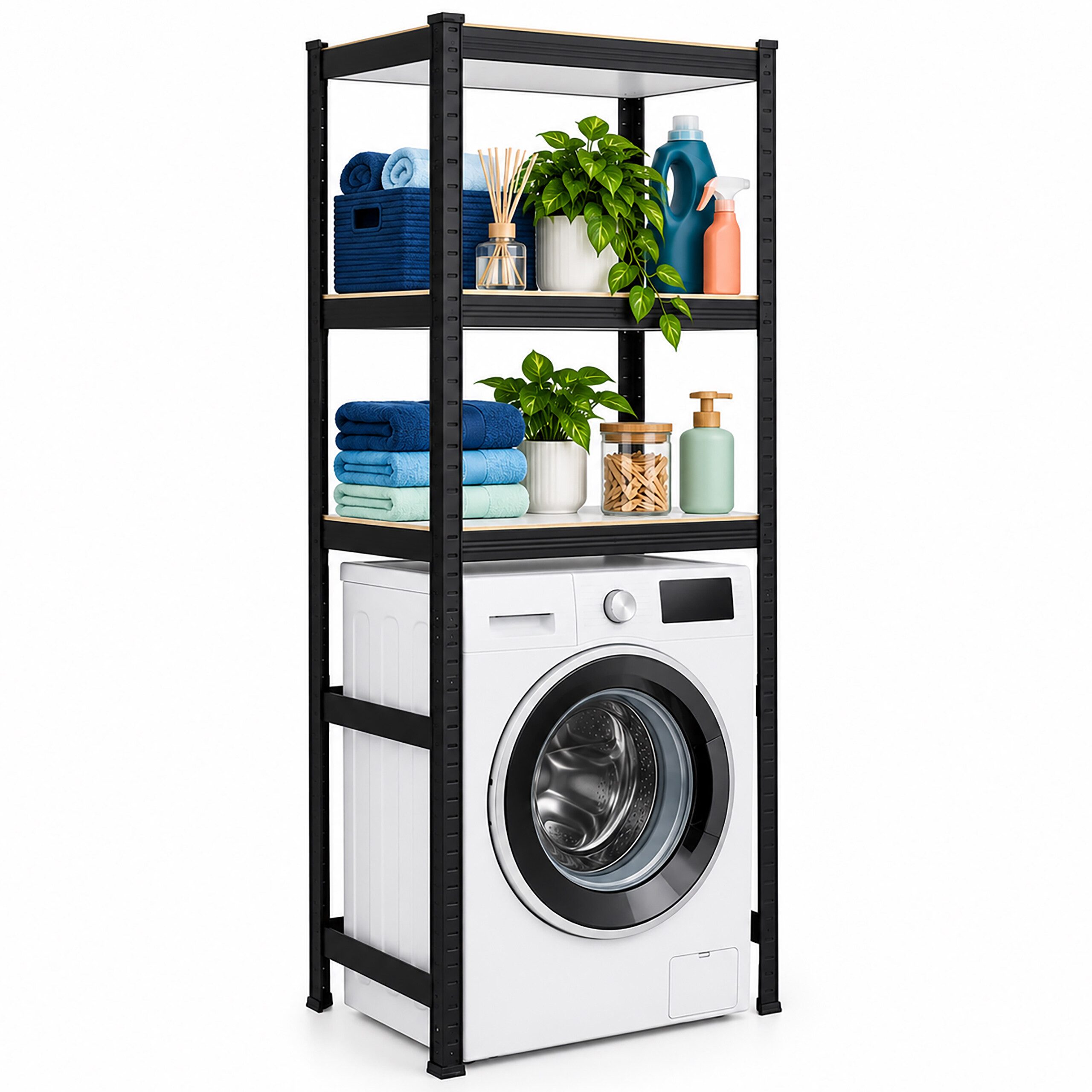 relaxdays Badregal Schwarzes Waschmaschinenregal Schwerlast, 70 x 40 x 180 cm