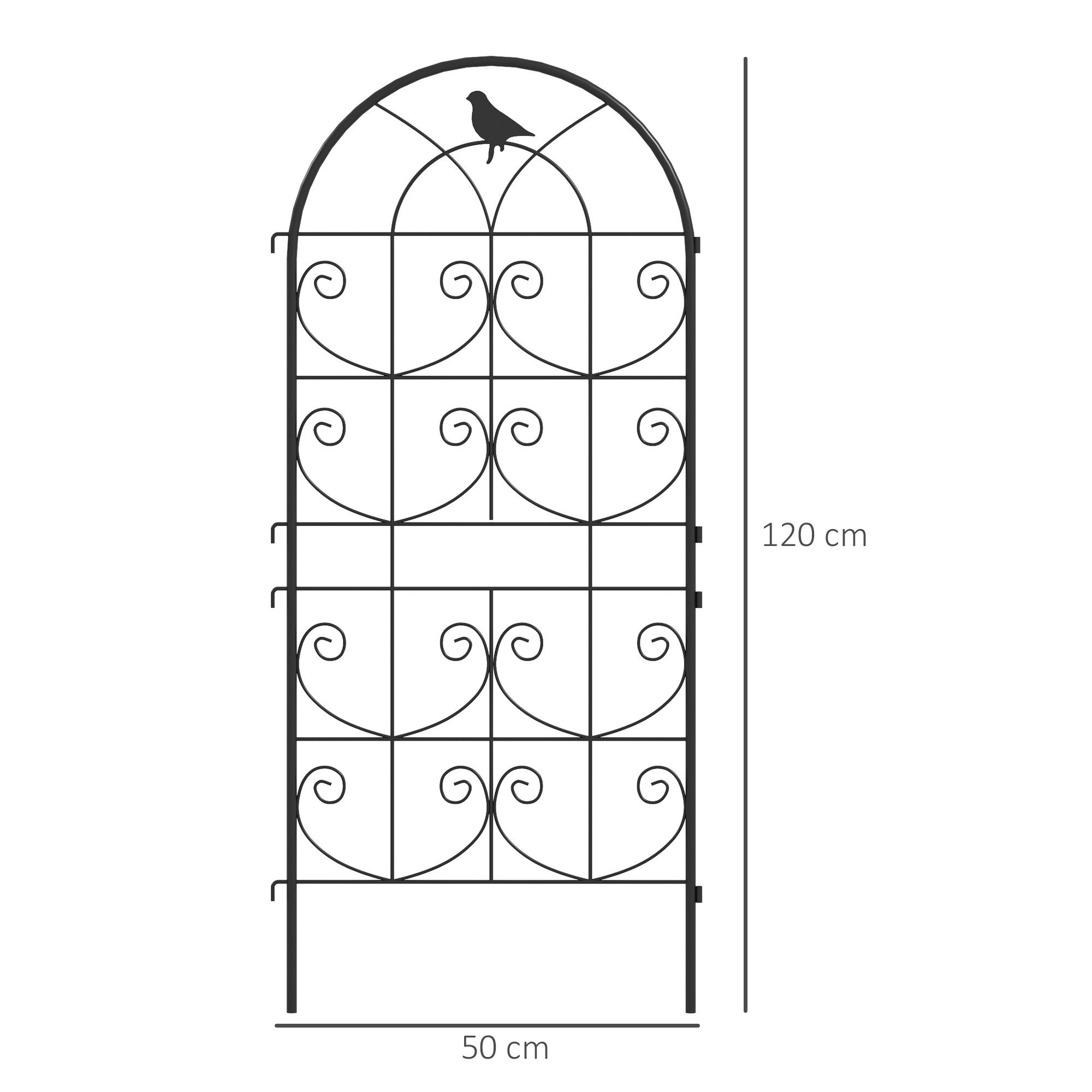 Outsunny Rankhilfe 2er Set, rostfrei, mit Vogeldesign, 50x120 cm Spalier für Zimmerpflanzen, 2 St., Rankgitter Metall, für Tomaten Blumen Kletterpflanzen Schwarz