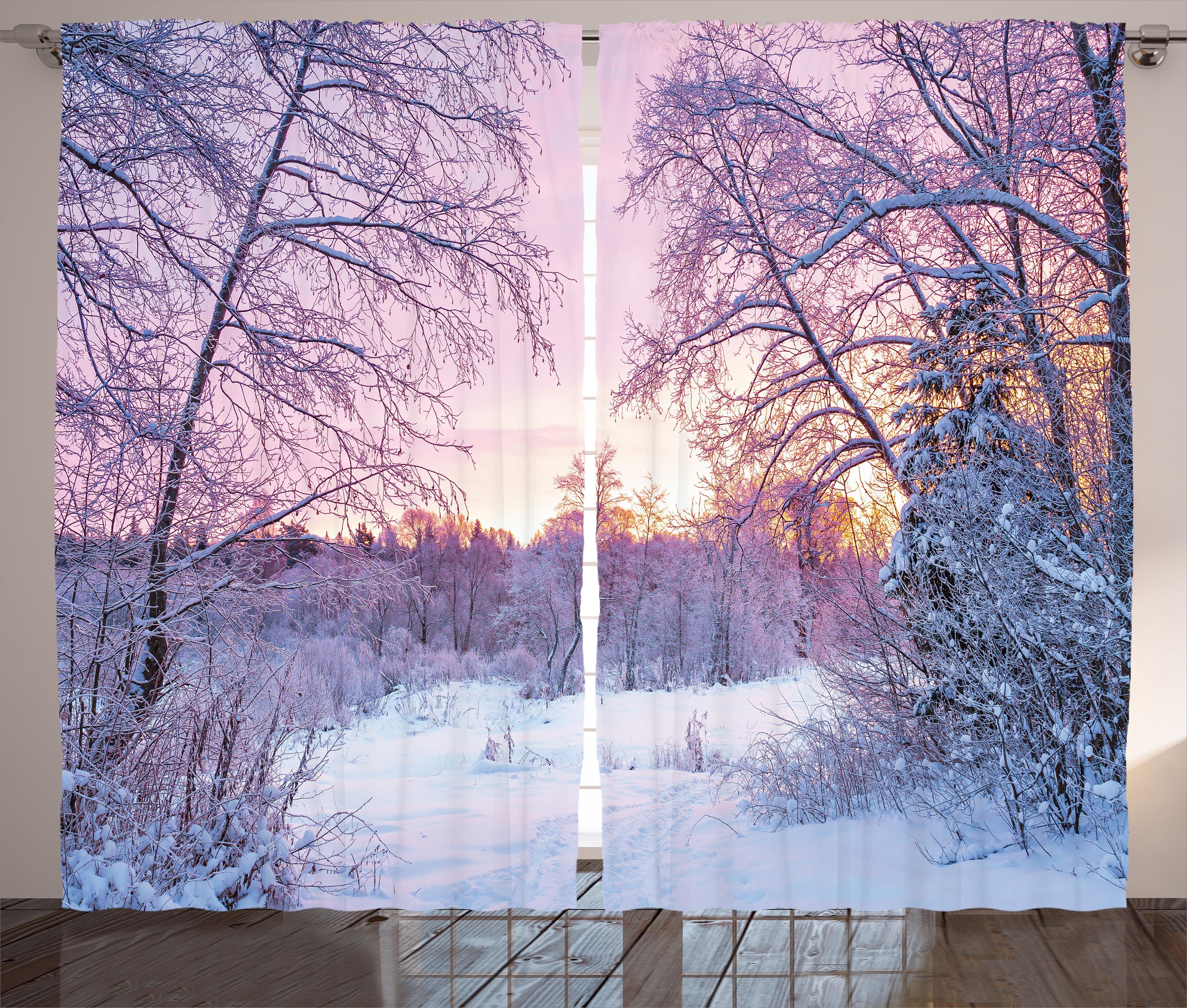 Schlaufen Kräuselband Vorhang Abakuhaus, Landschaft Schlafzimmer Gardine Snowy mit Sunset Haken, und Braches