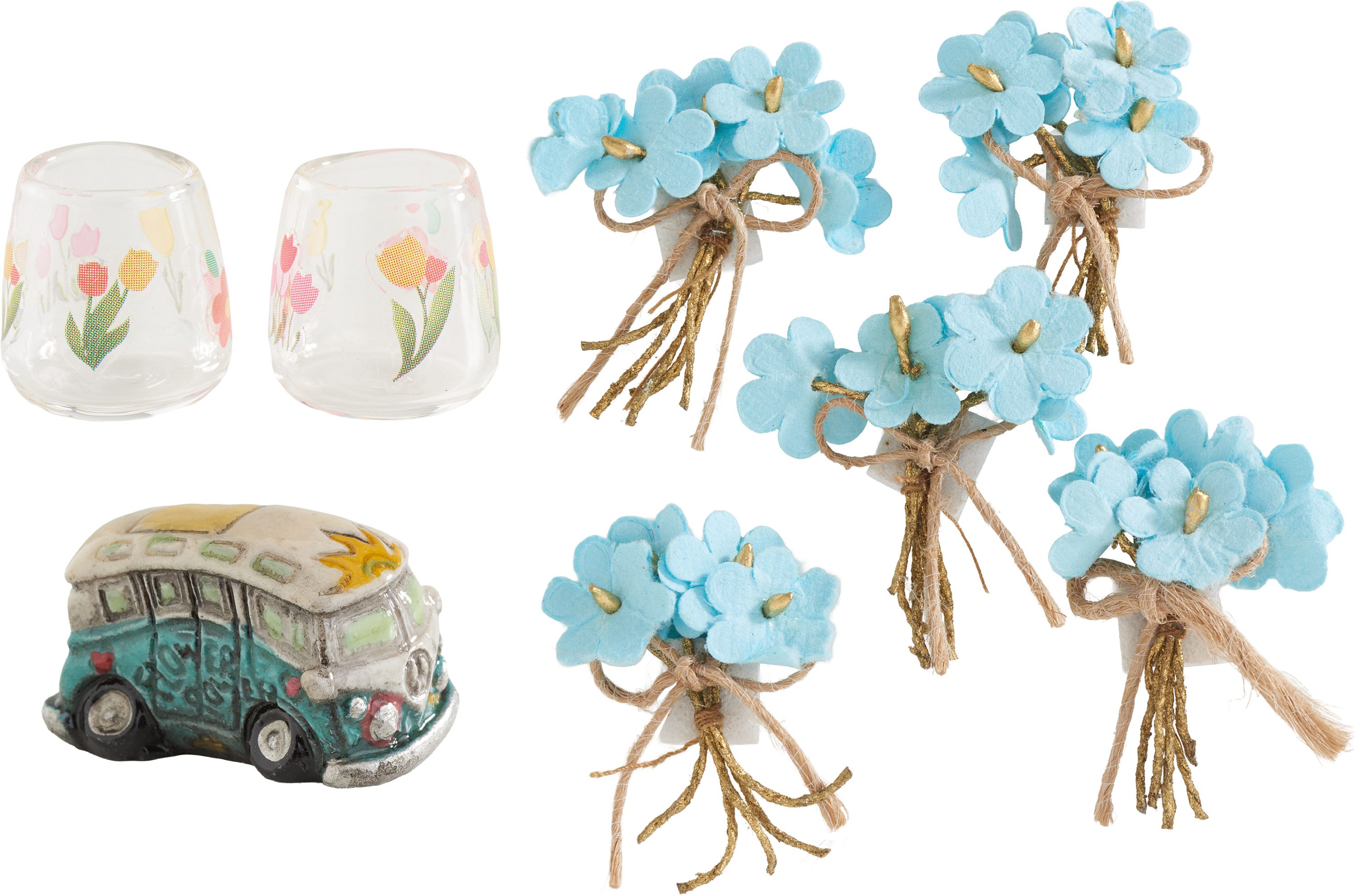 HobbyFun Dekofigur Miniatur-Set Flower-Power Deko, 8 Teile