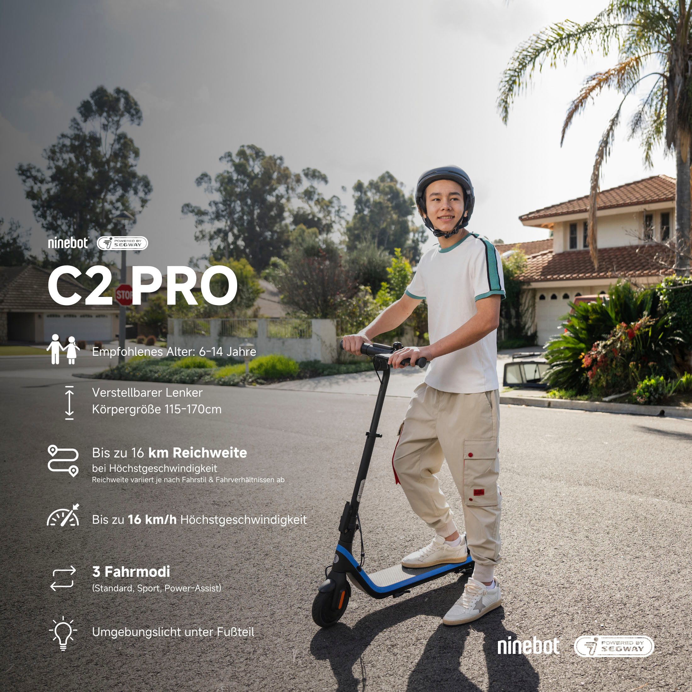 Segway E-Scooter KickScooter C2 PRO E, 16 km/h, Ninebot E-Scooter, bis zu 17 km Reichweite